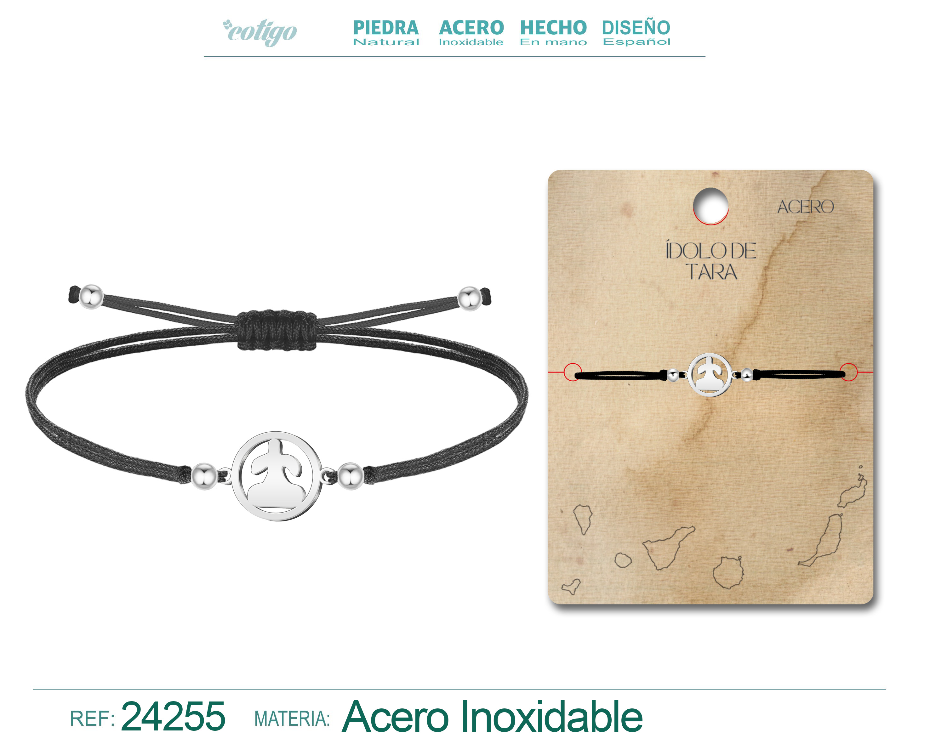 Pulsera Hilo Con Idolo de Tara Acero Plateado