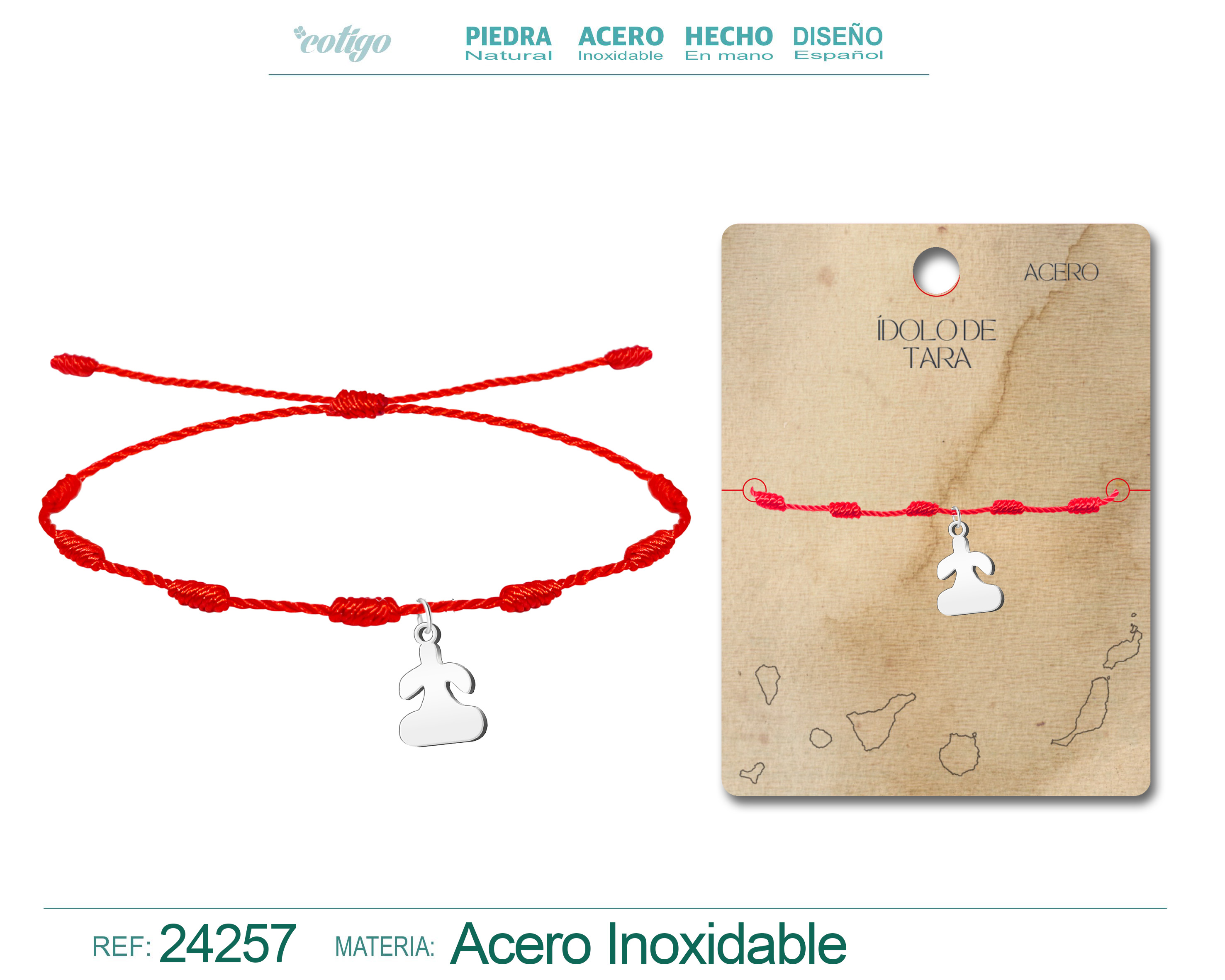 Pulsera 7 Nudos Con Idolo de Tara Acero Plateado