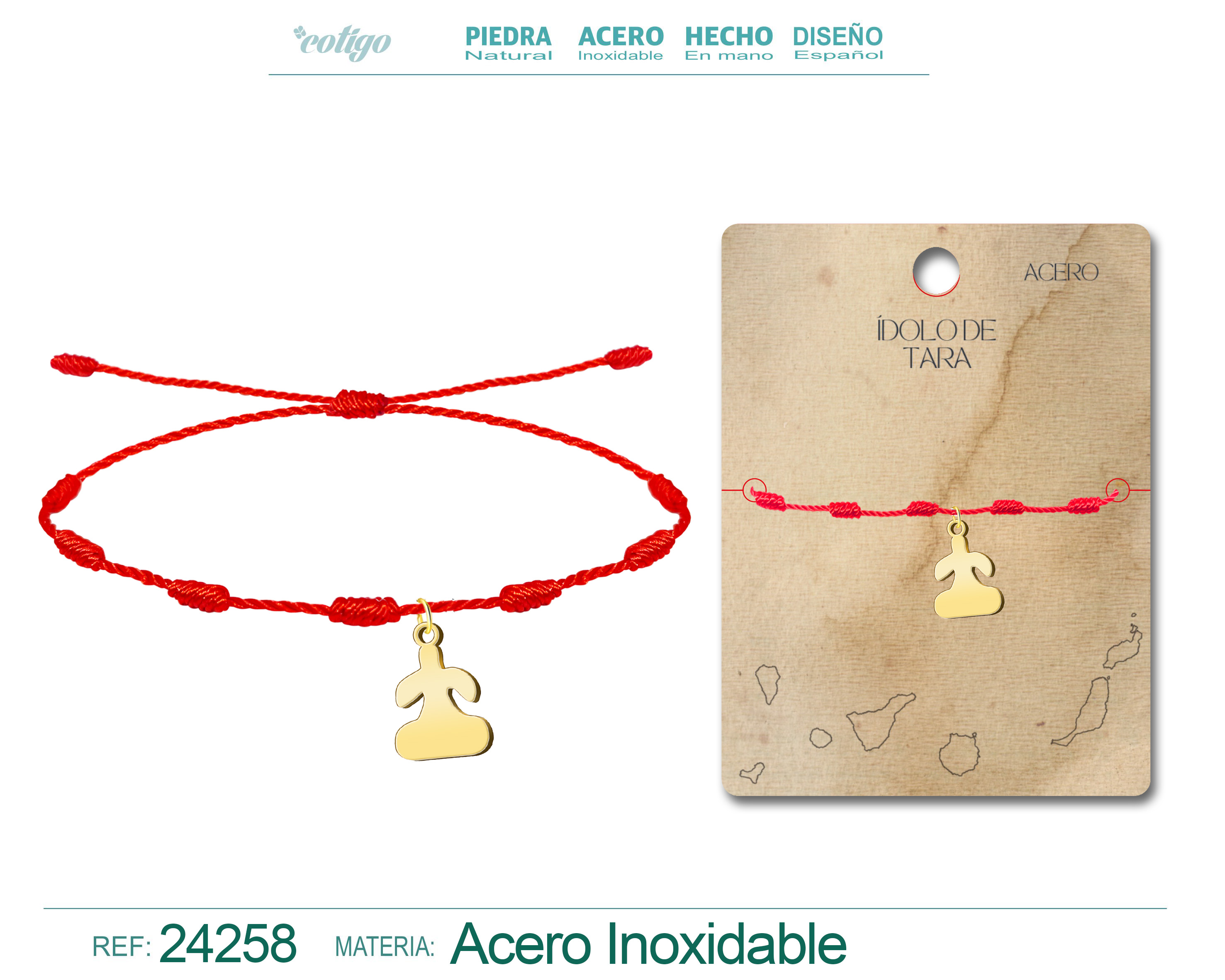 Pulsera 7 Nudos Con Idolo de Tara Acero Dorado