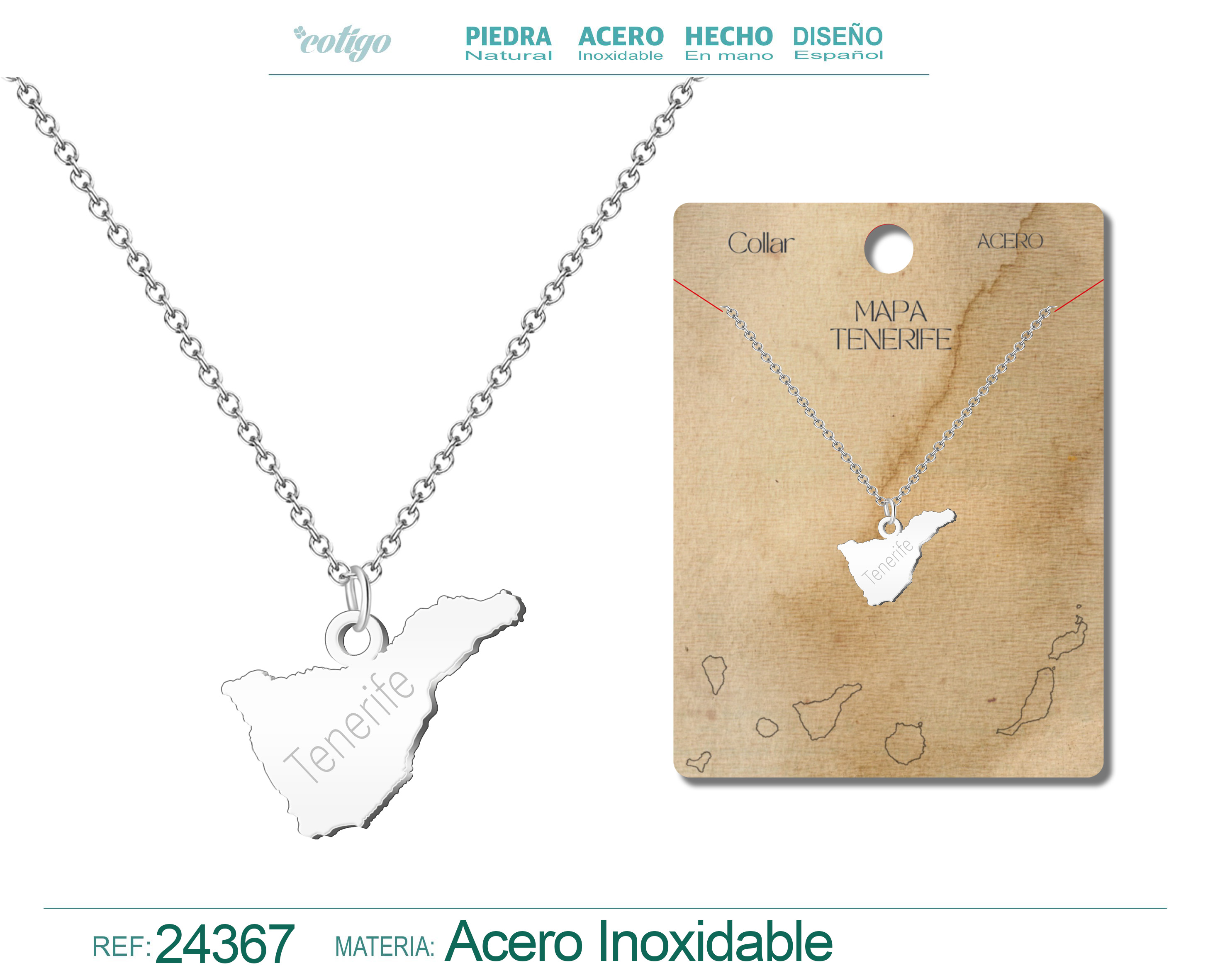 Collar con Mapa de Tenerife Acero color Plateado