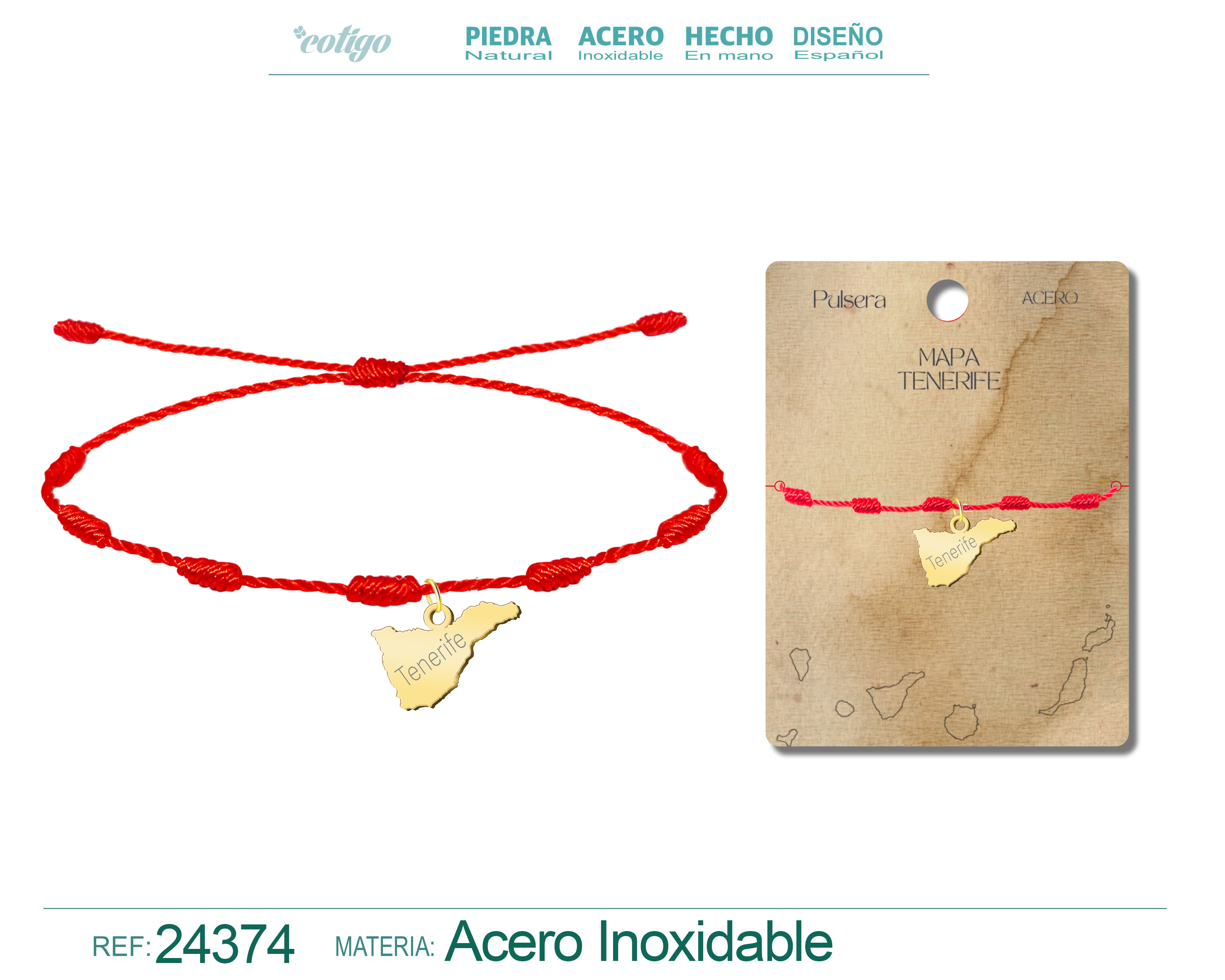 Pulsera 7 Nudos con Mapa de Tenerife Acero color Dorado