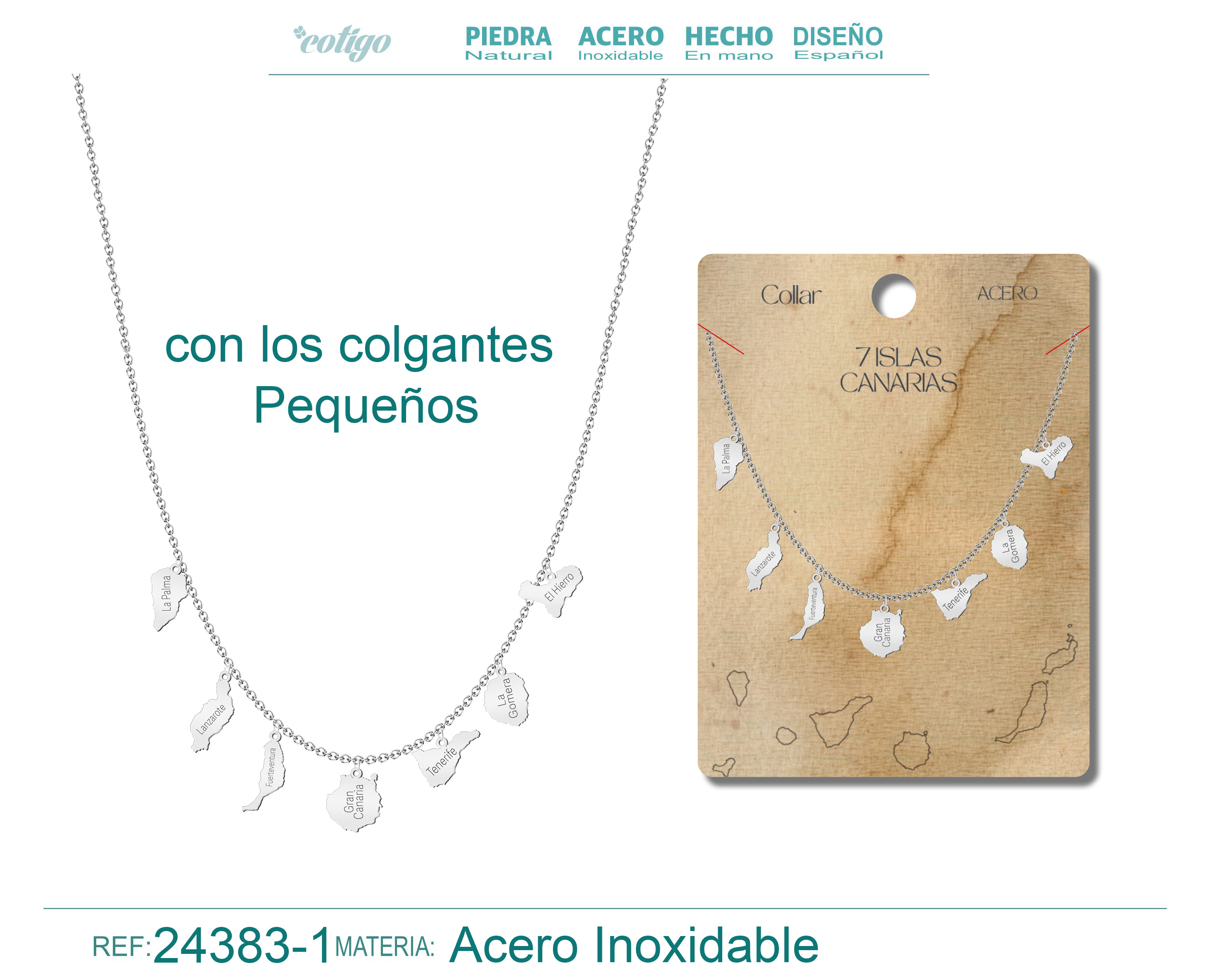 Collar con Colgante de 7 Isalas de Canarias Acero color Plateado