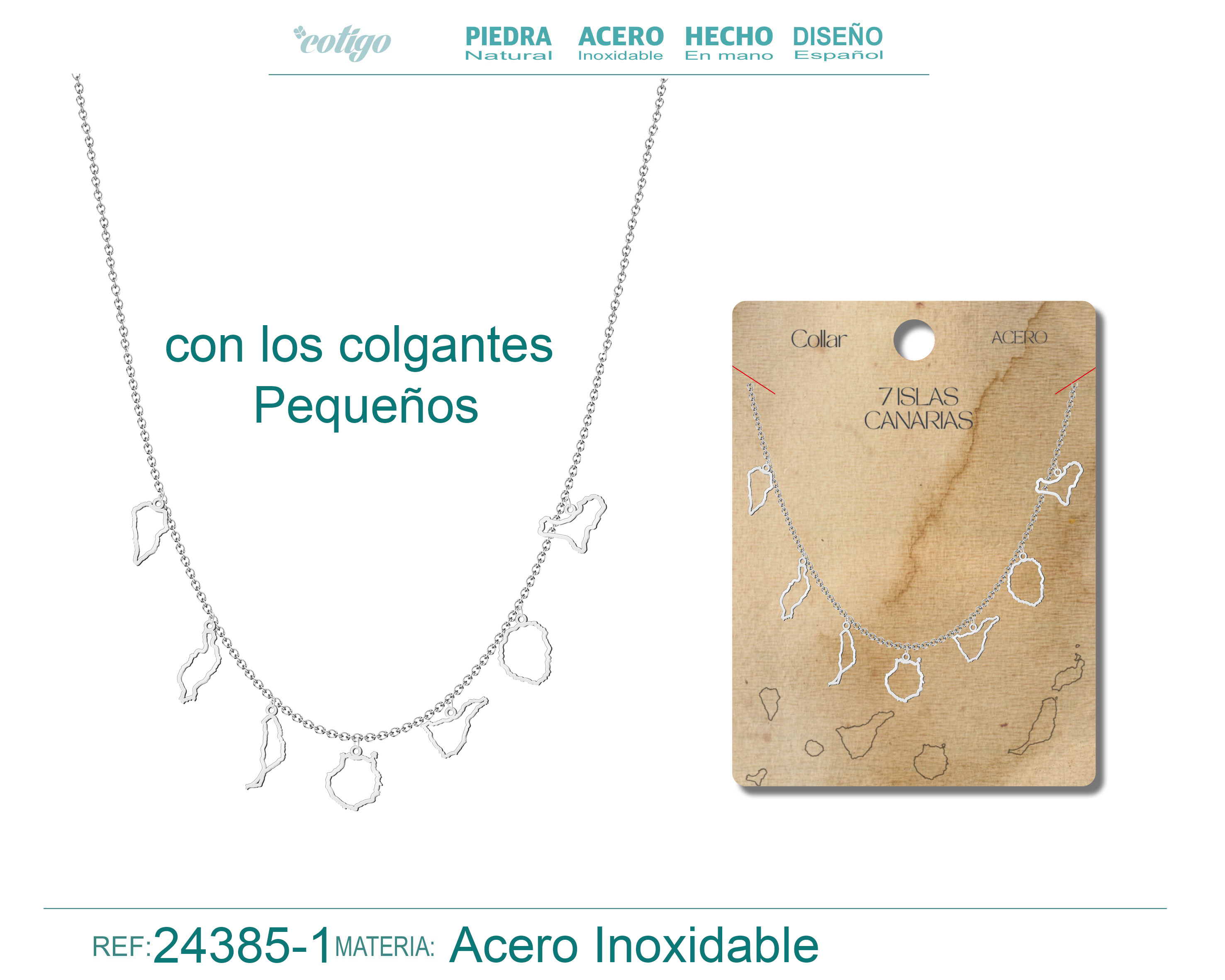Collar con Colgante de 7 Isalas de Canarias Acero color Plateado