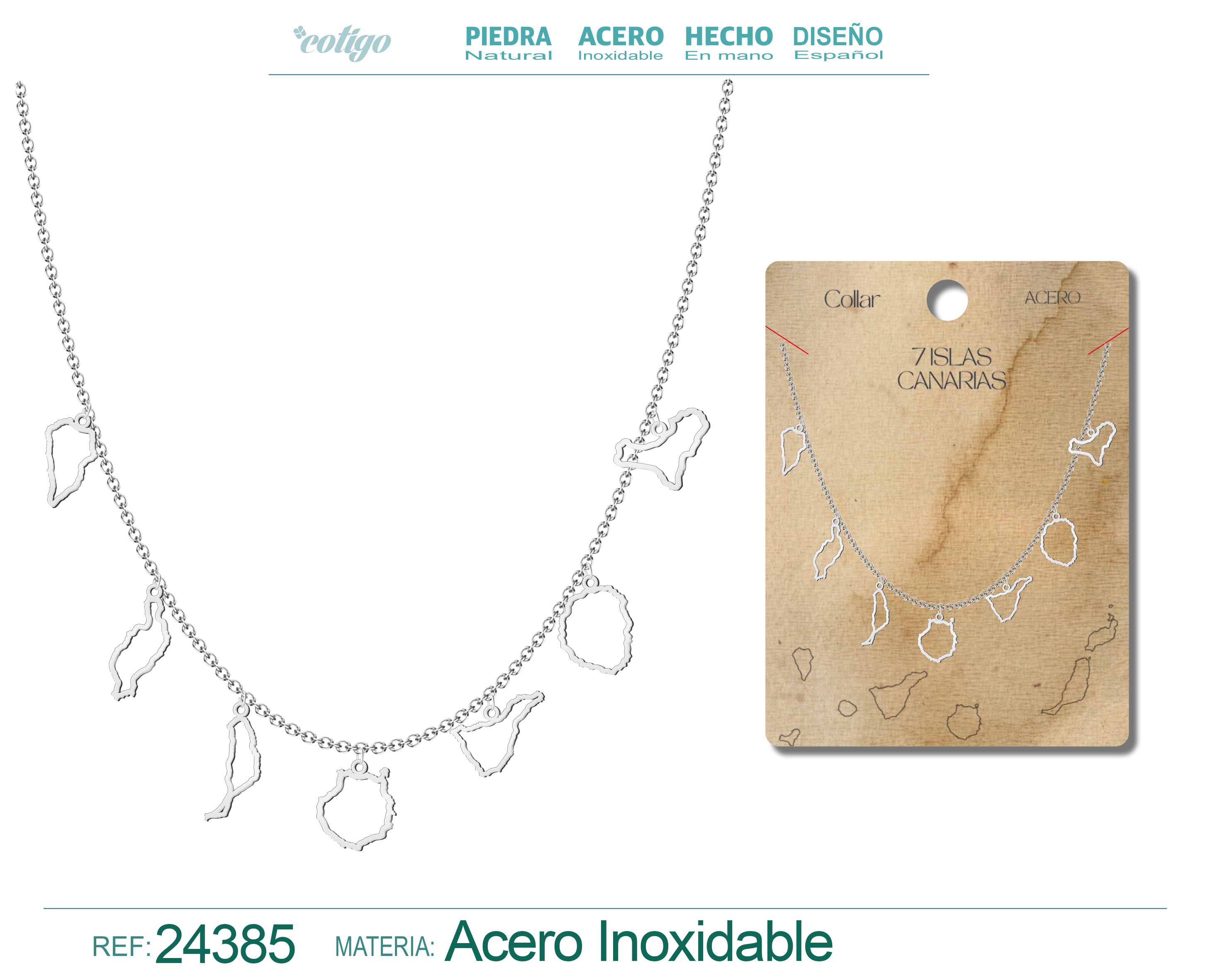 Collar con Colgante de 7 Isalas de Canarias Acero color Plateado