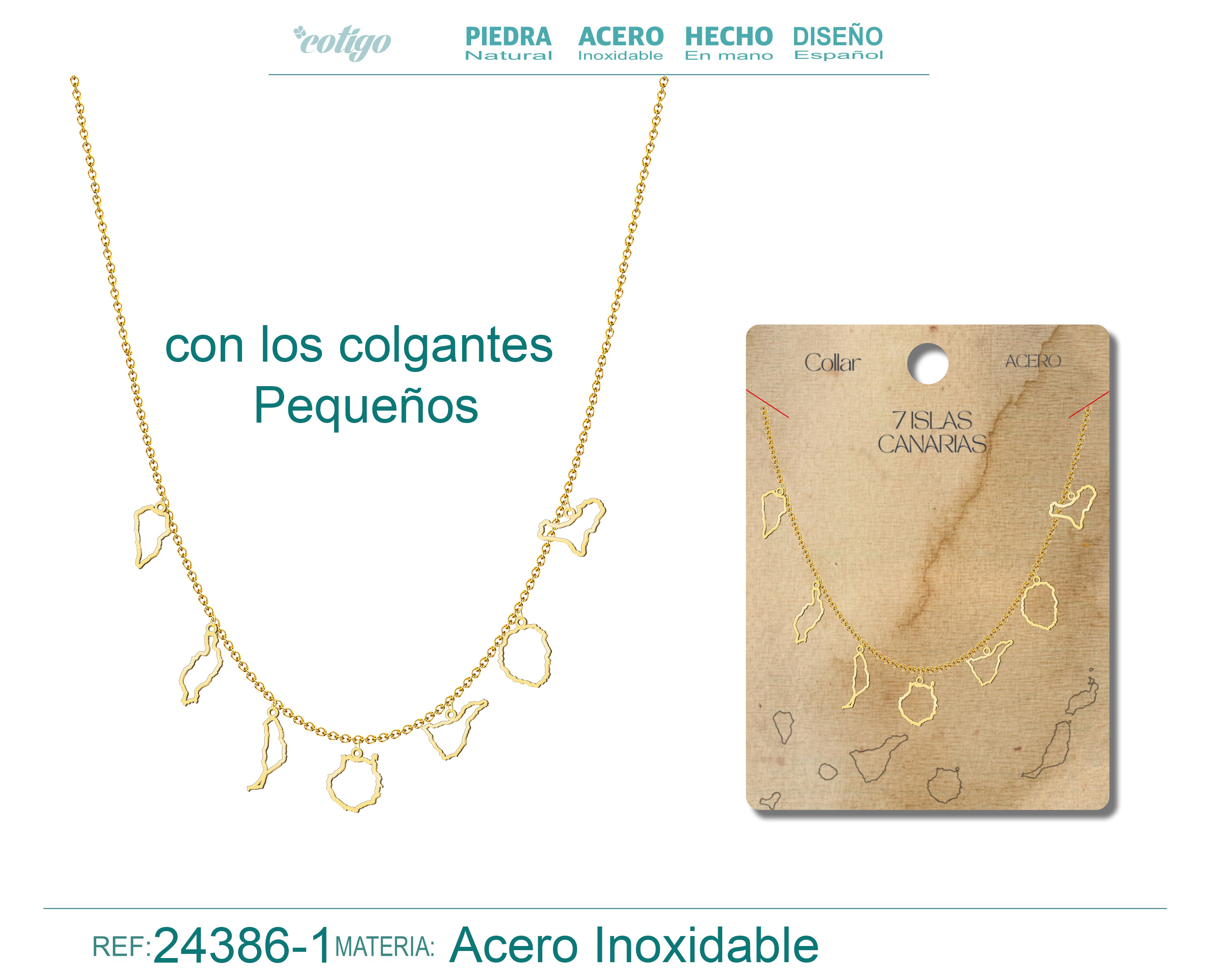 Collar con Colgante de 7 Isalas de Canarias Acero color Dorado