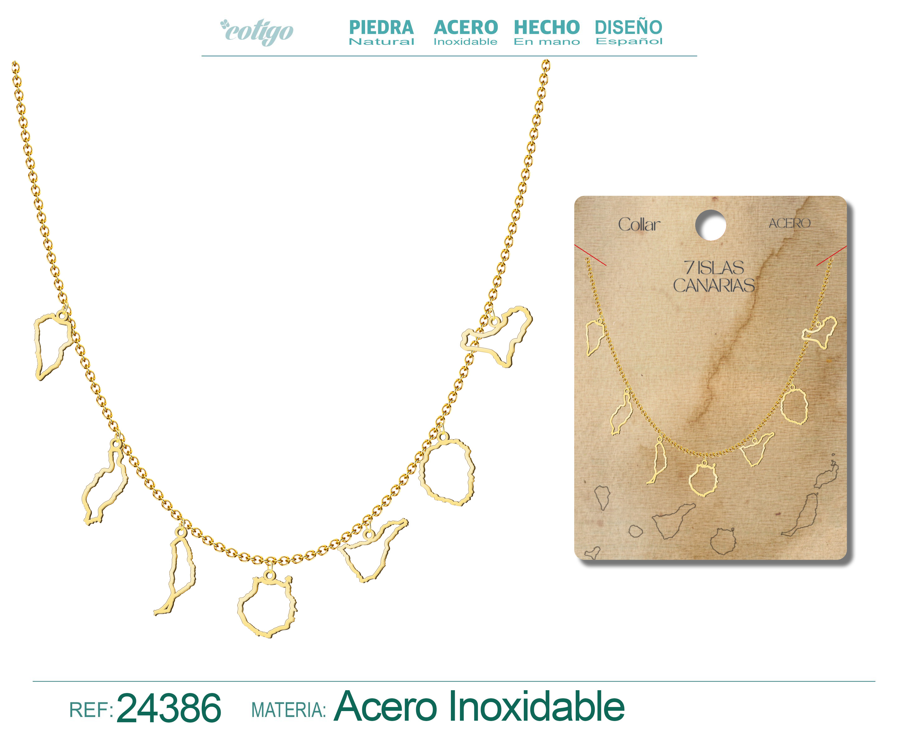 Collar con Colgante de 7 Isalas de Canarias Acero color Dorado