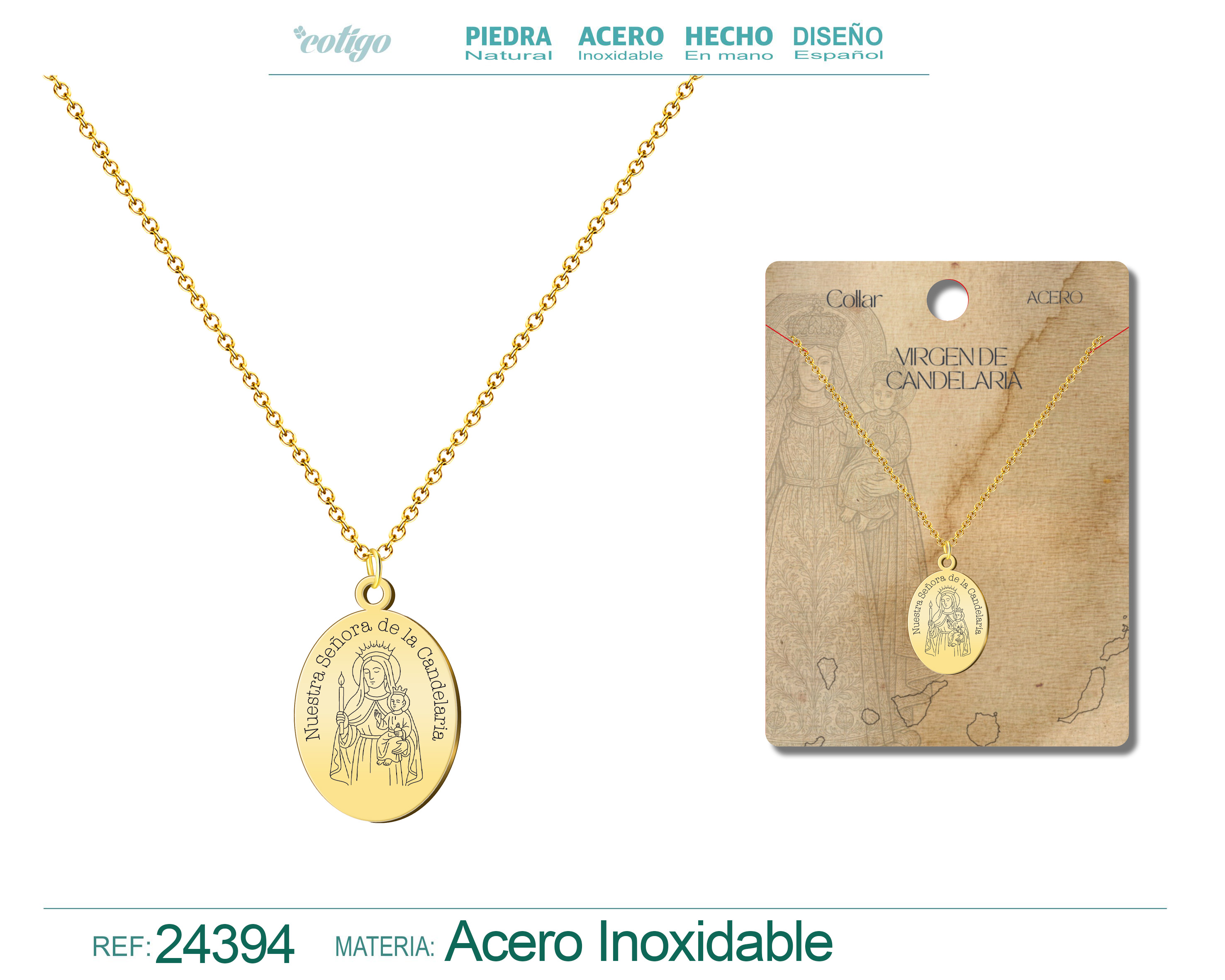 Collar Virgen de Candelaria Acero color Dorado
