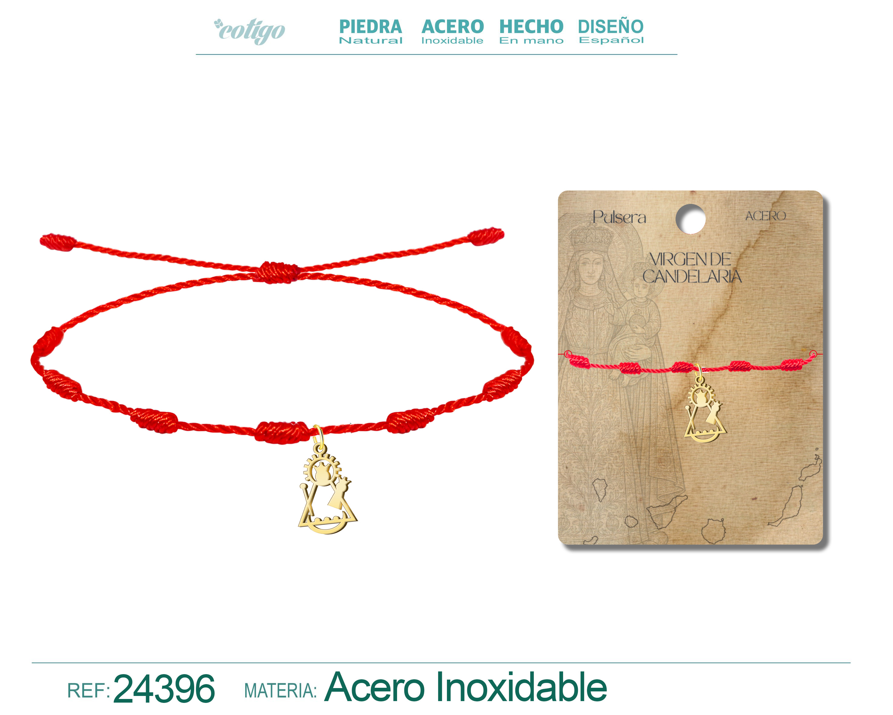 Pulsera 7 Nudos con Virgen de Candelaria Acero color Dorado