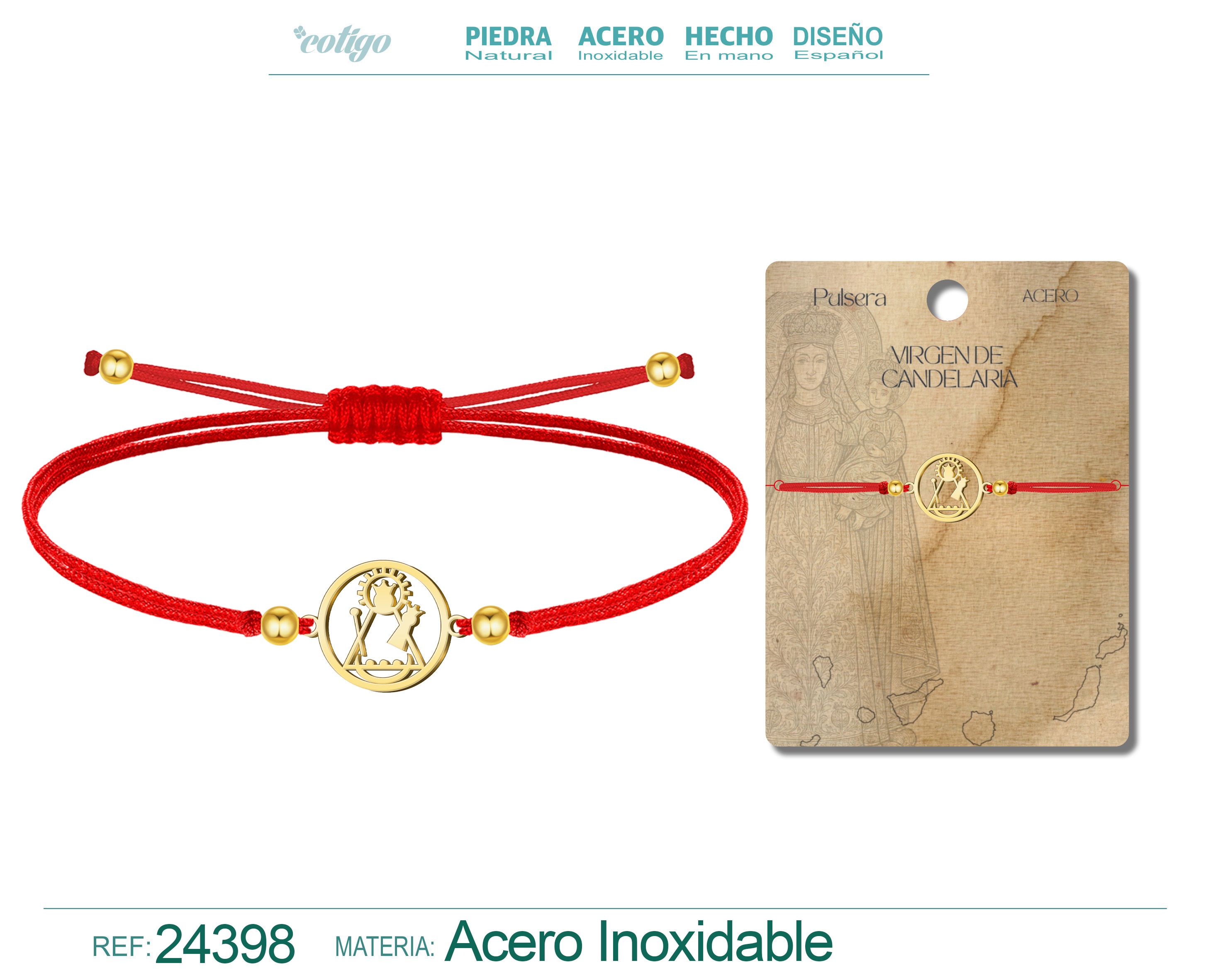 Pulsera Hilo encerado con Virgen de Candelaria Acero color Dorado