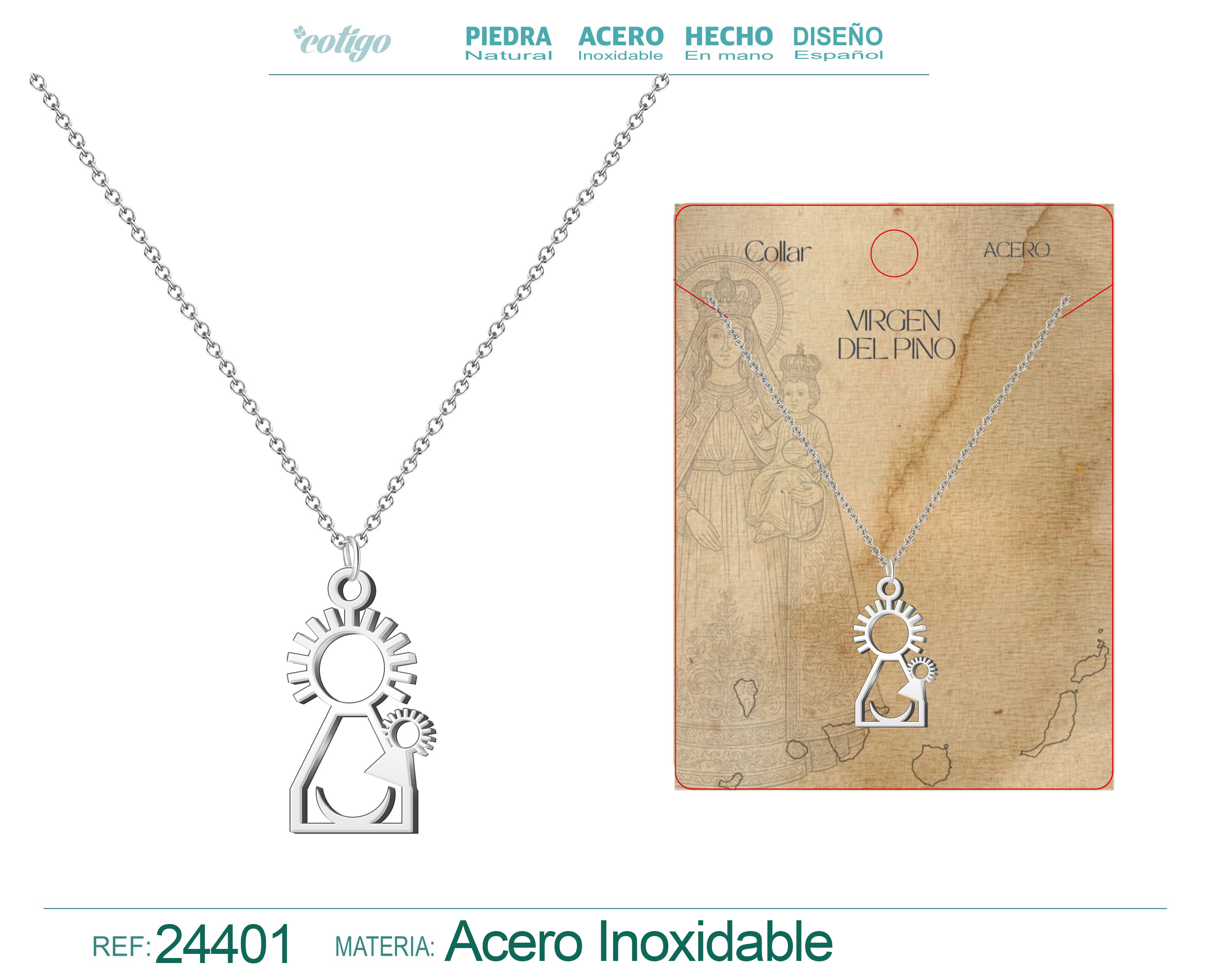 Collar Virgen del Pino Acero color Plateado