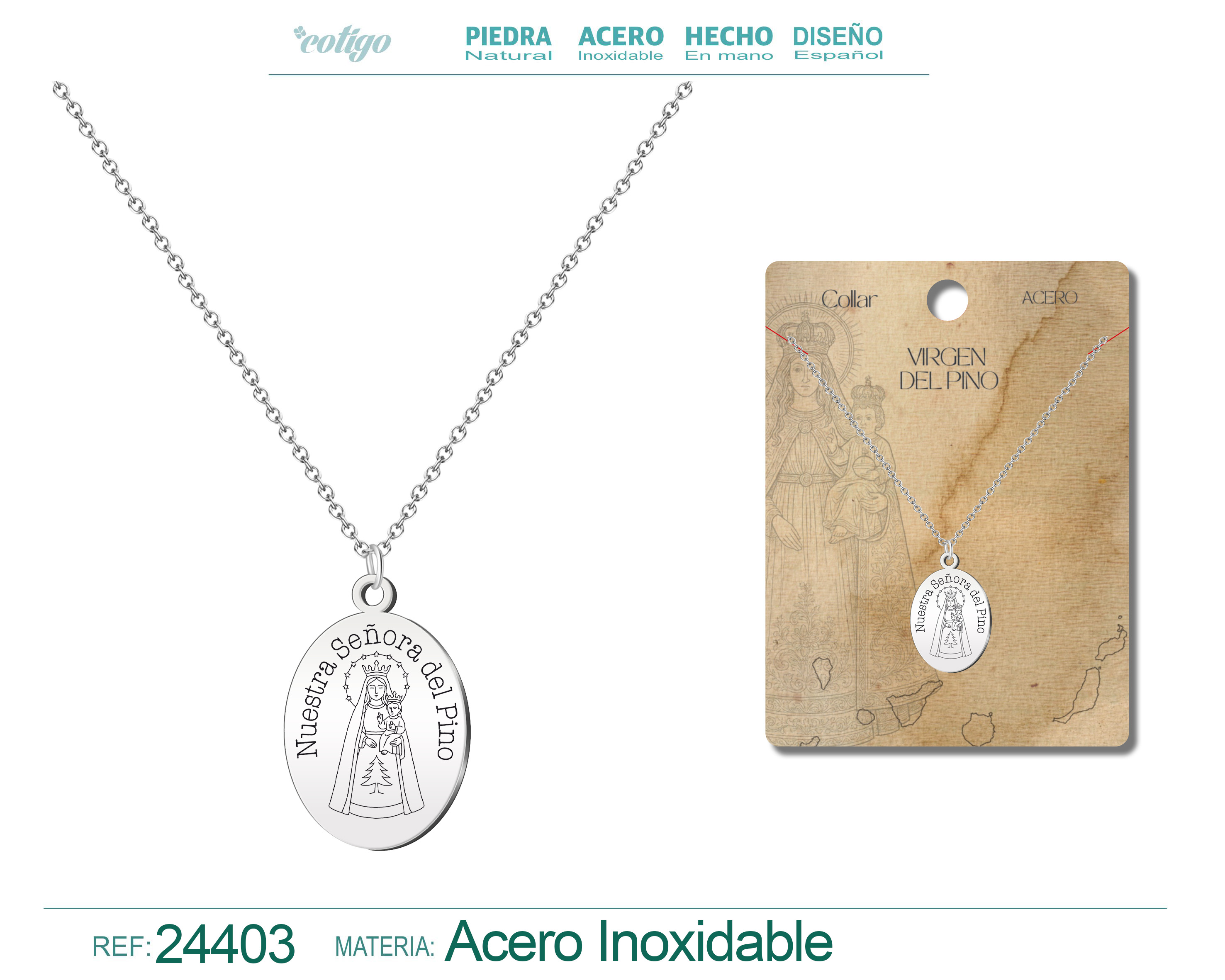 Collar Virgen del Pino Acero color Plateado