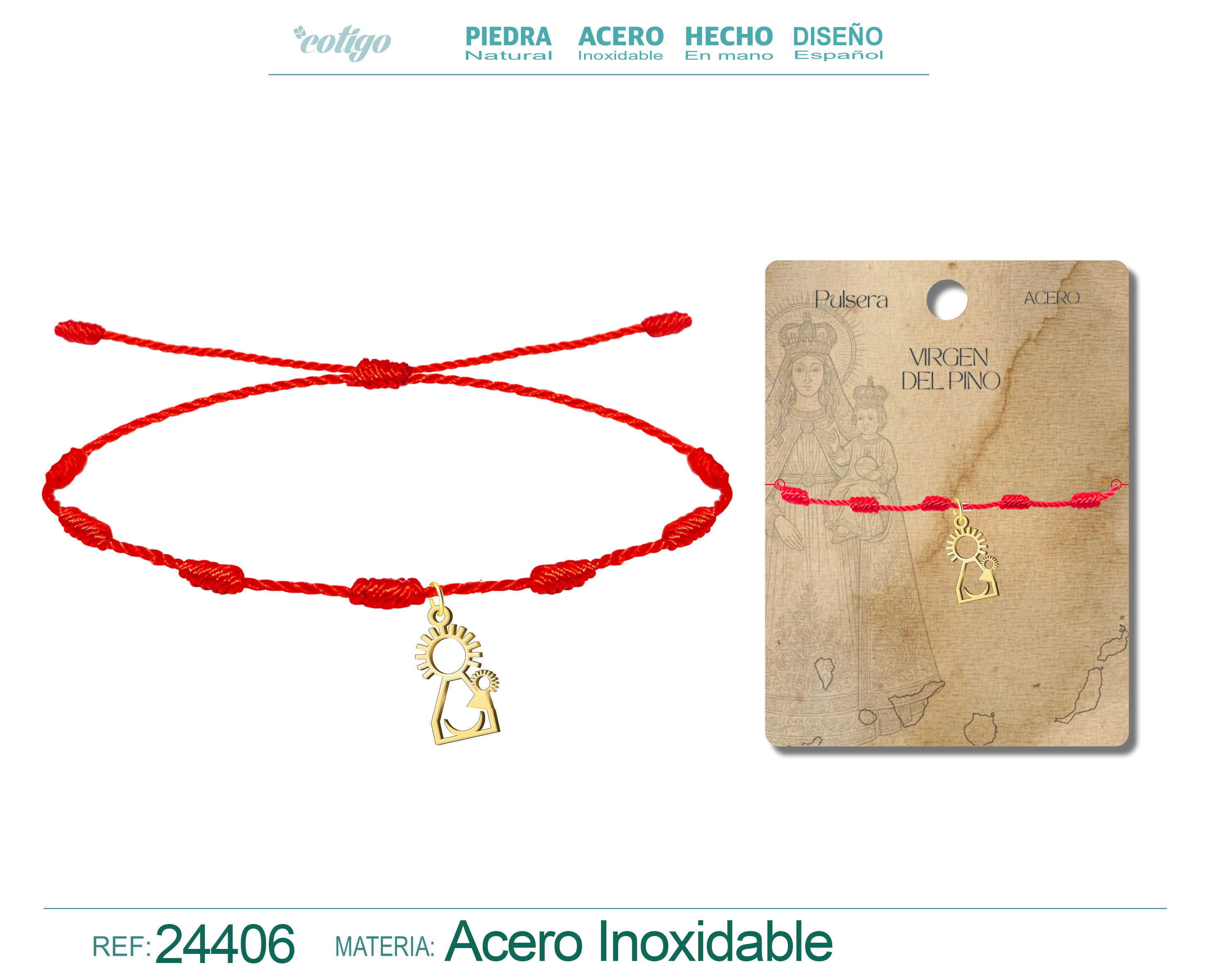 Pulsera 7 Nudos con Virgen del Pino Acero color Dorado