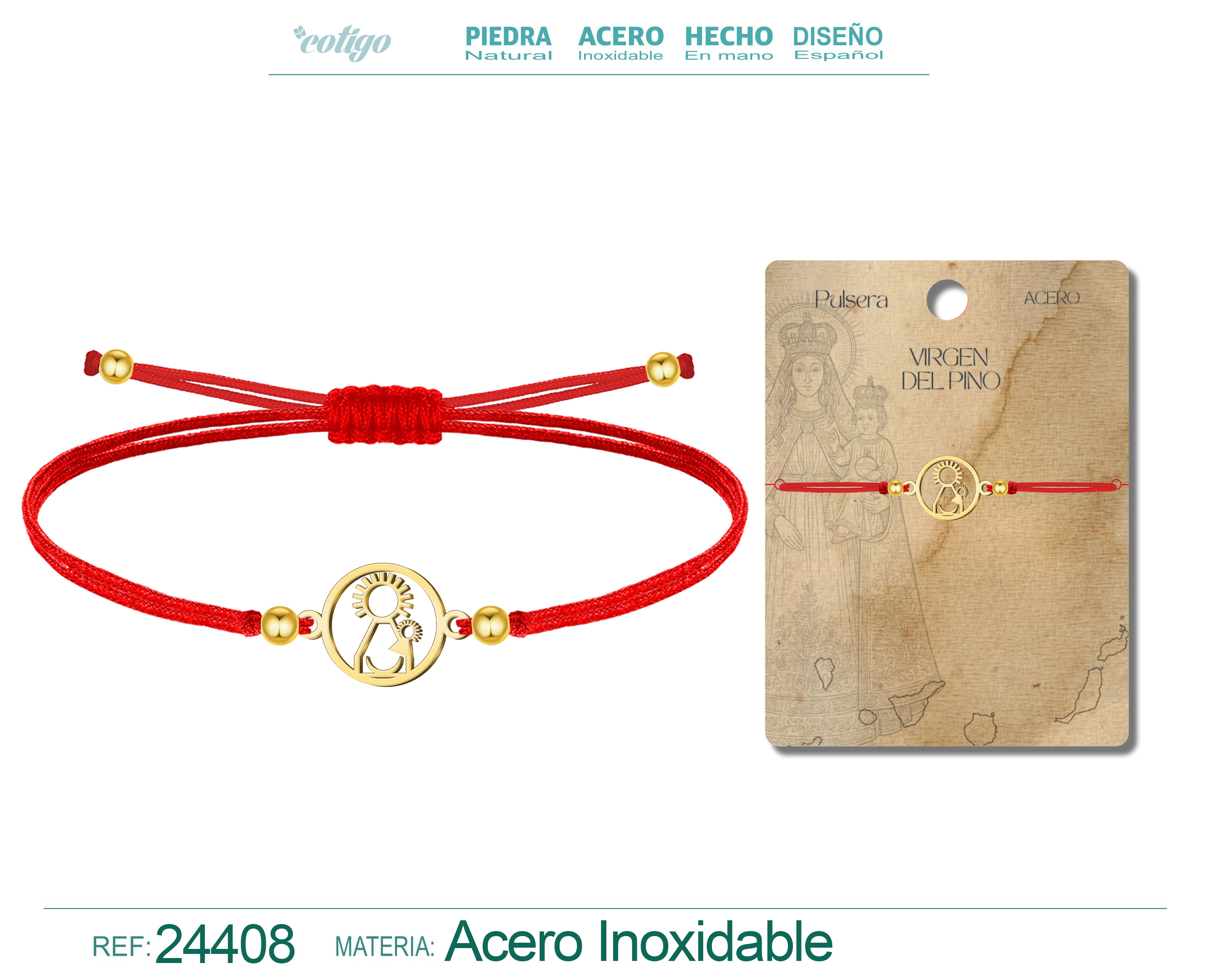 Pulsera Hilo encerado con Virgen del Pino Acero color Dorado