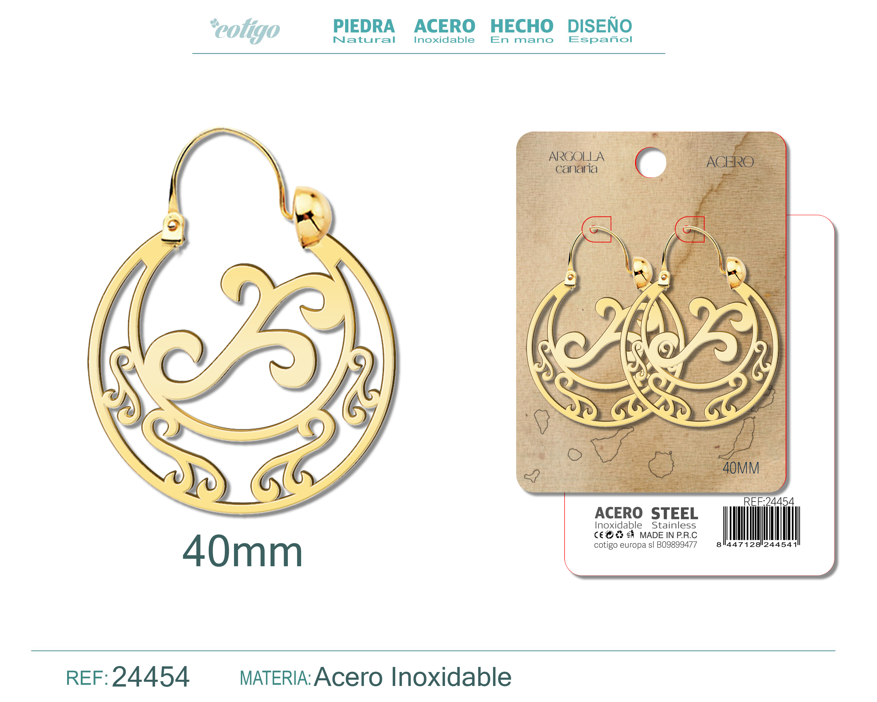 Argolla Canaria 40mm Acero color Dorado