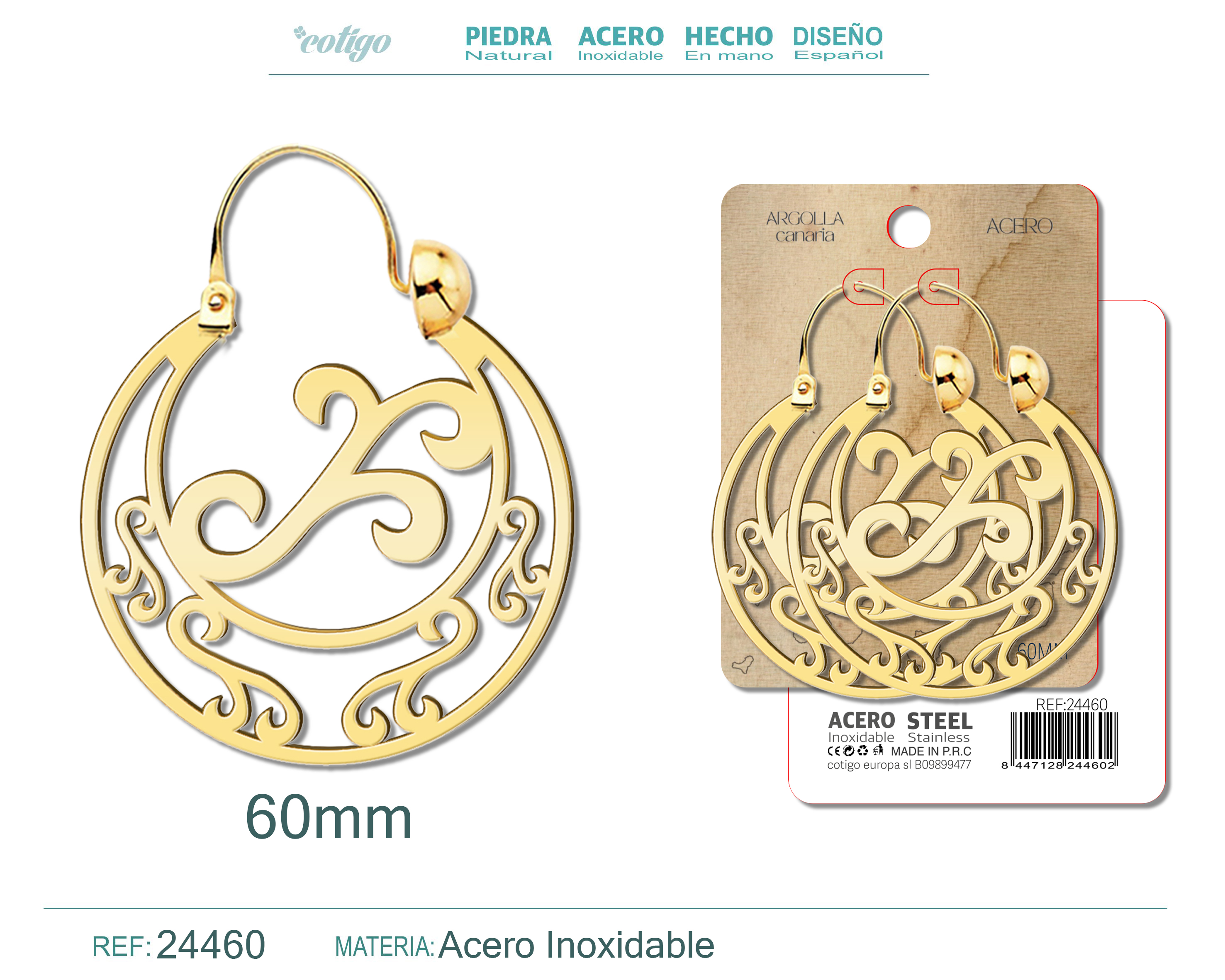 Argolla Canaria 60mm Acero color Dorado