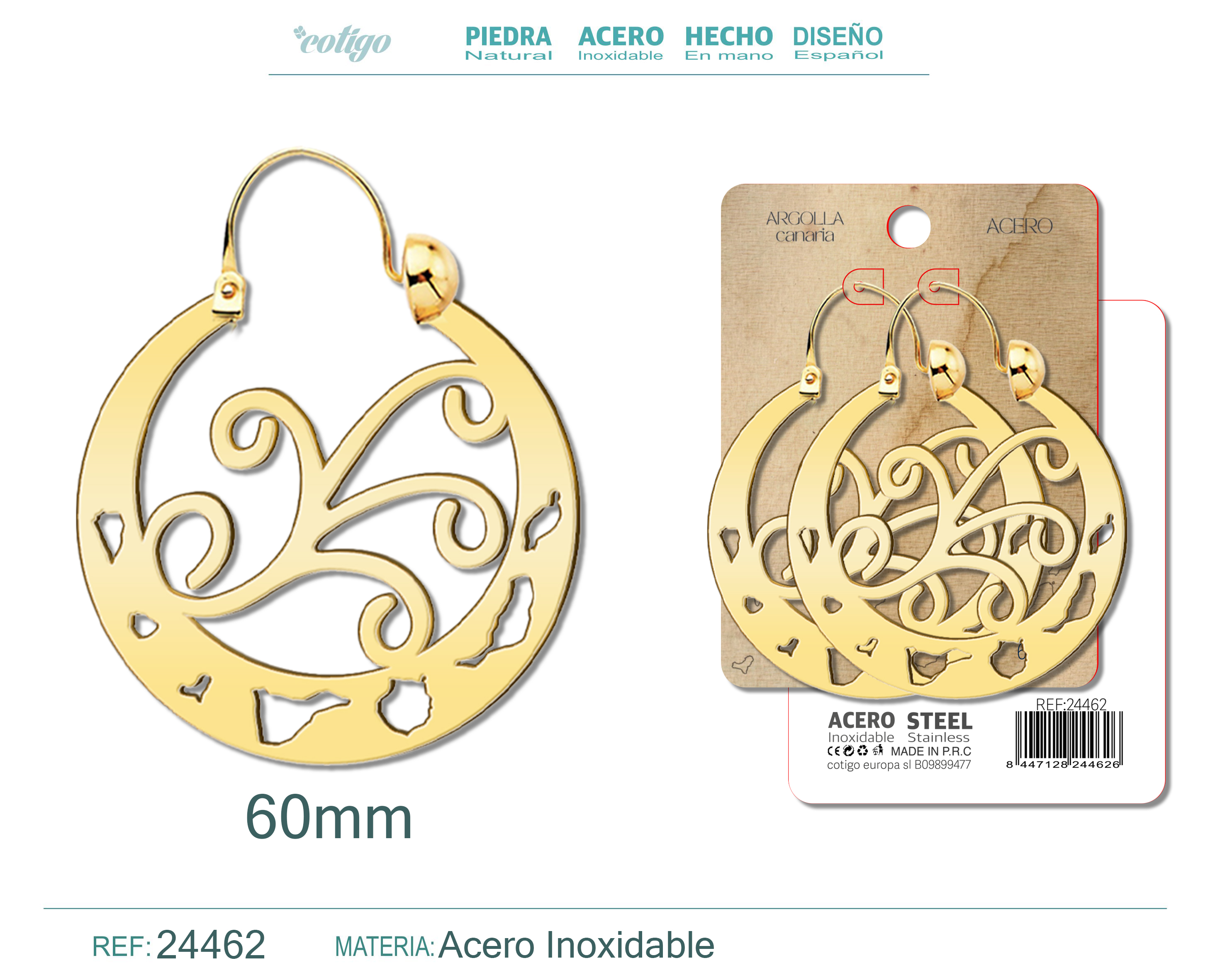 Argolla Canaria 60mm Acero color Dorado