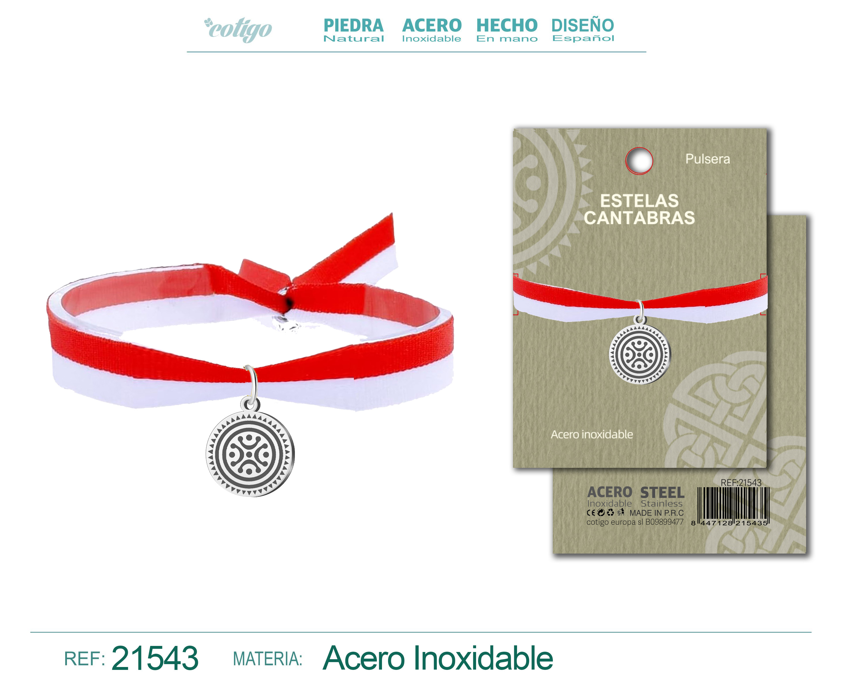 Pulsera Bandera cantabria con Colgante Estelas cantabrias Acero Dorado
