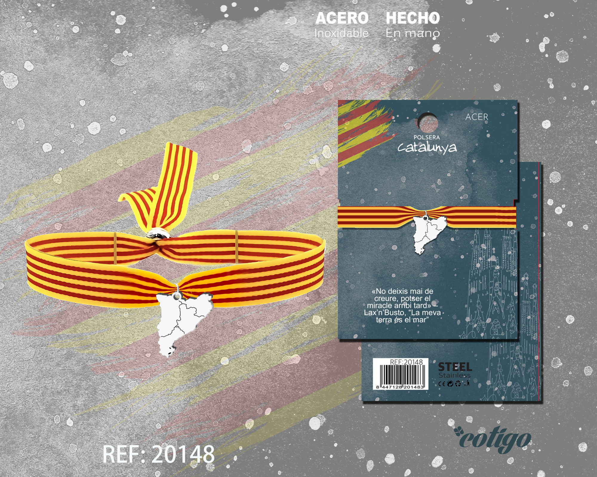 Pulsera Bandera Cataluña con colgante Mapa cataluña Acero Plateado