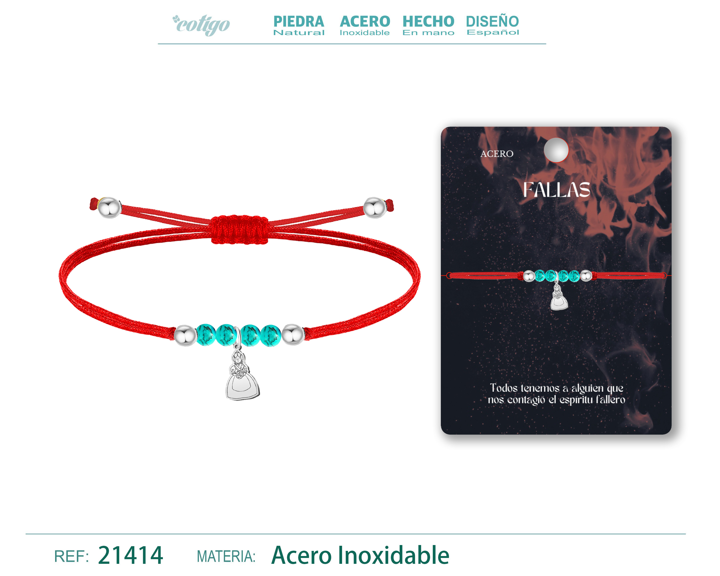 Pulsera Hilo encerado con Fallera Acero Plateado