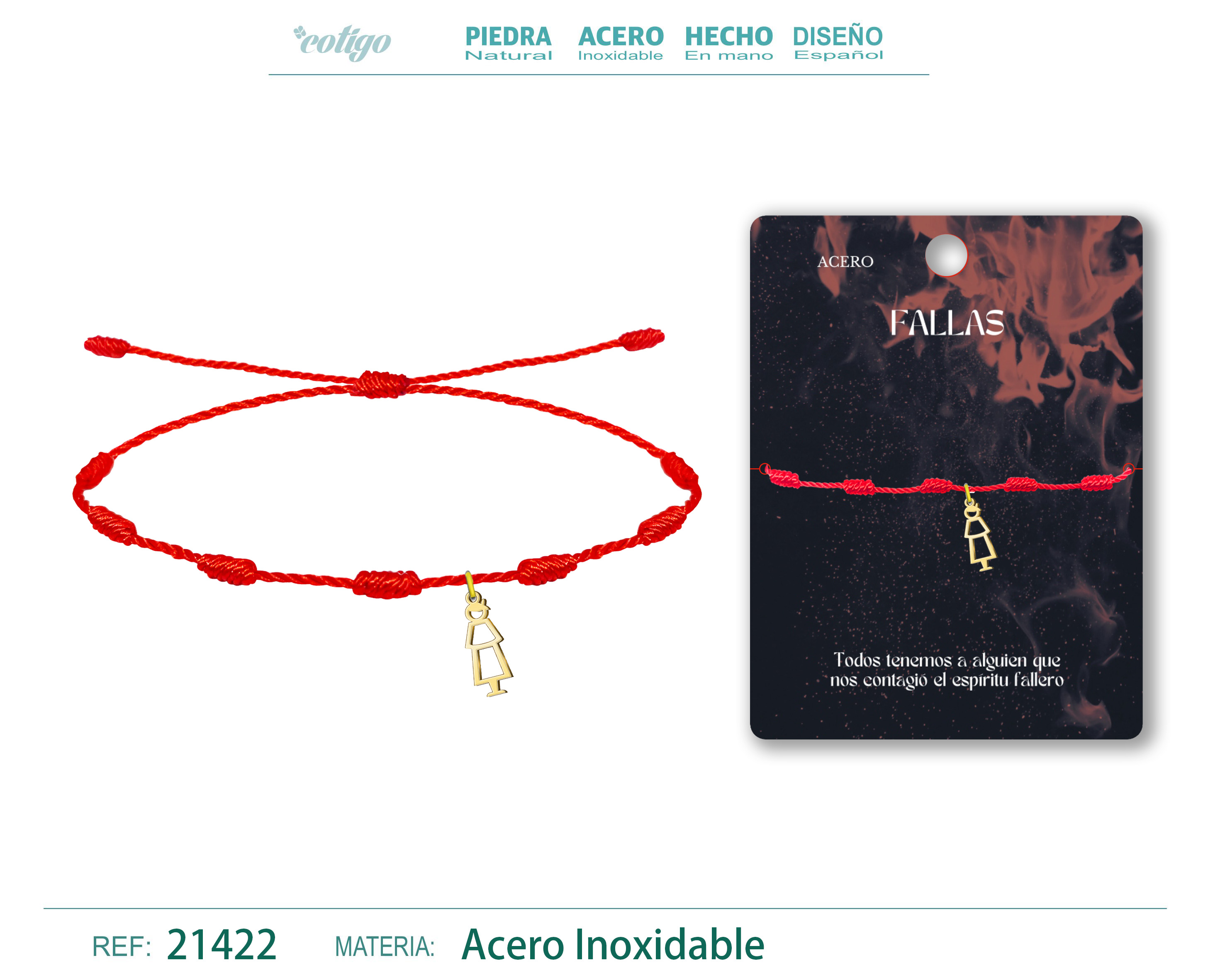 Pulsera 7 Nudos con Fallero Acero Dorado