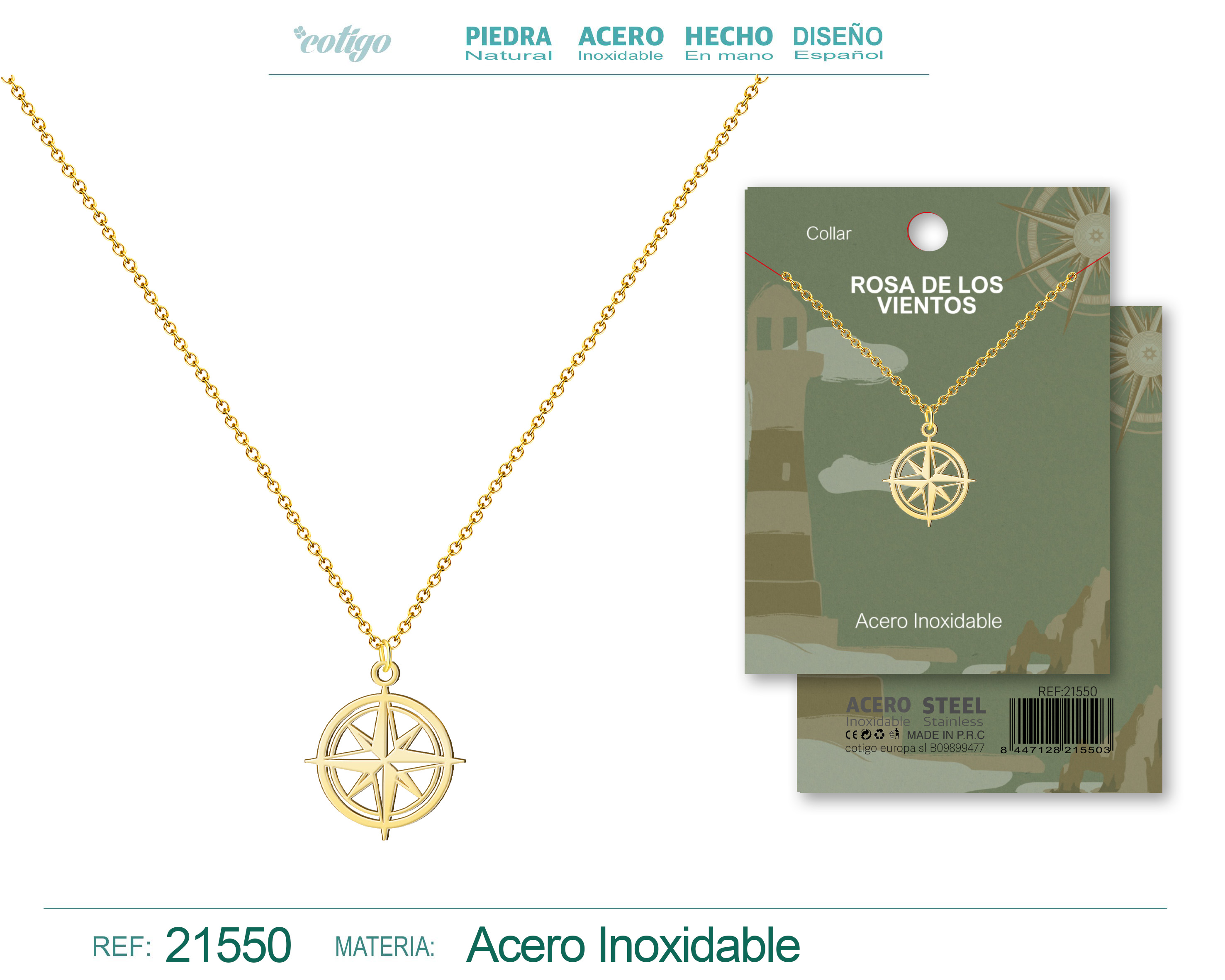 Colgante rosa de los vientos Acero dorado