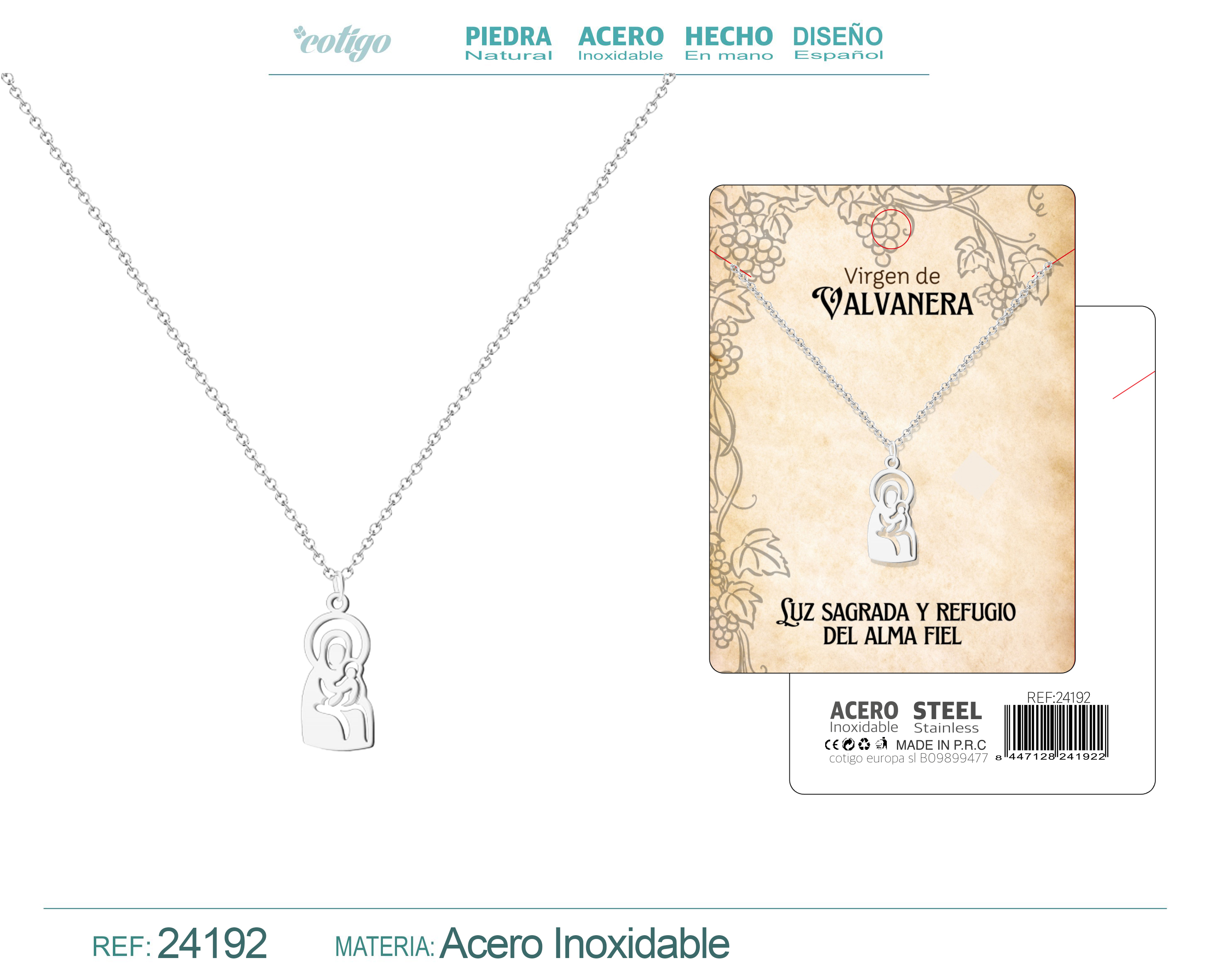 Collar Virgen de Valvanera Acero plateado