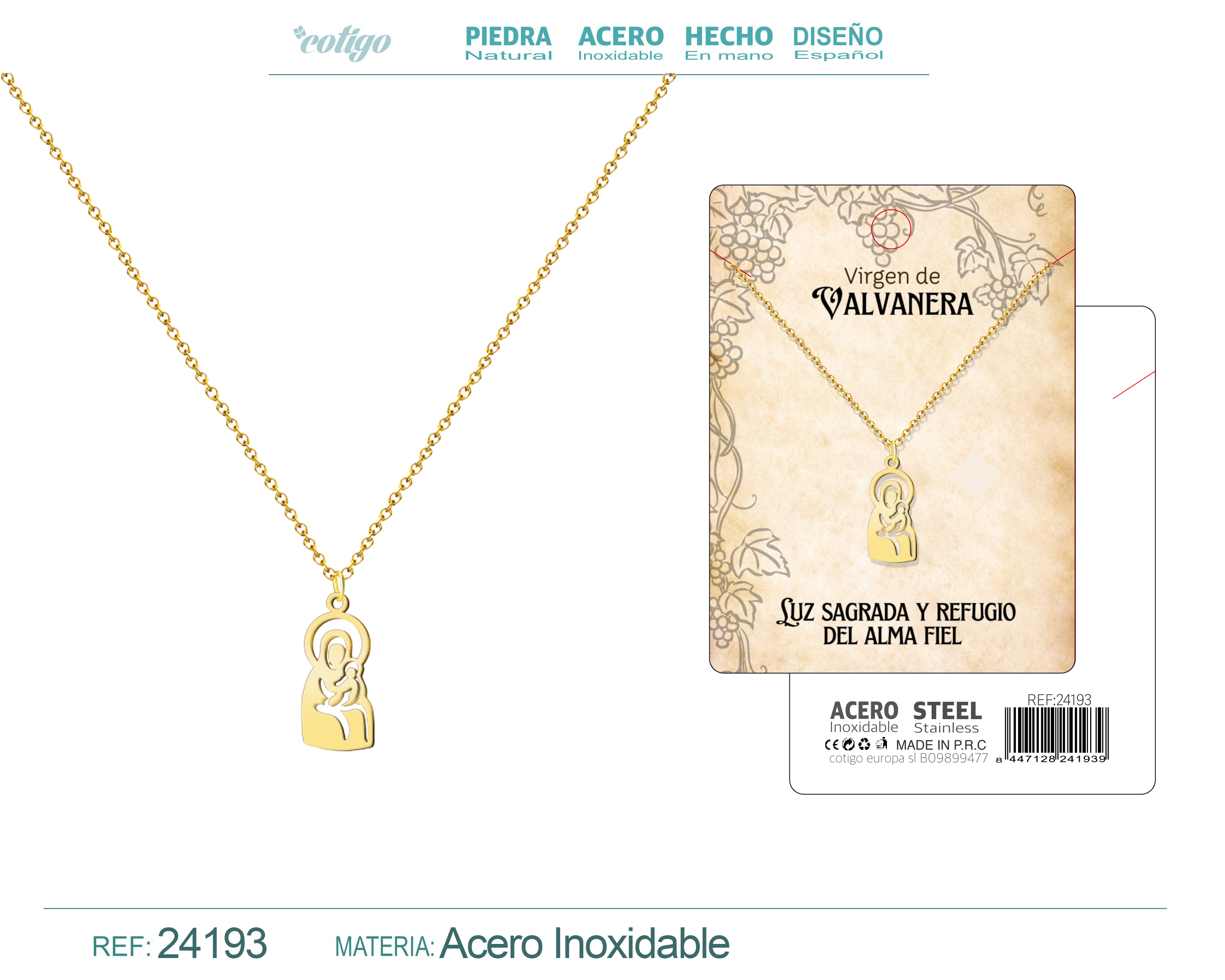 Collar Virgen de Valvanera Acero dorado