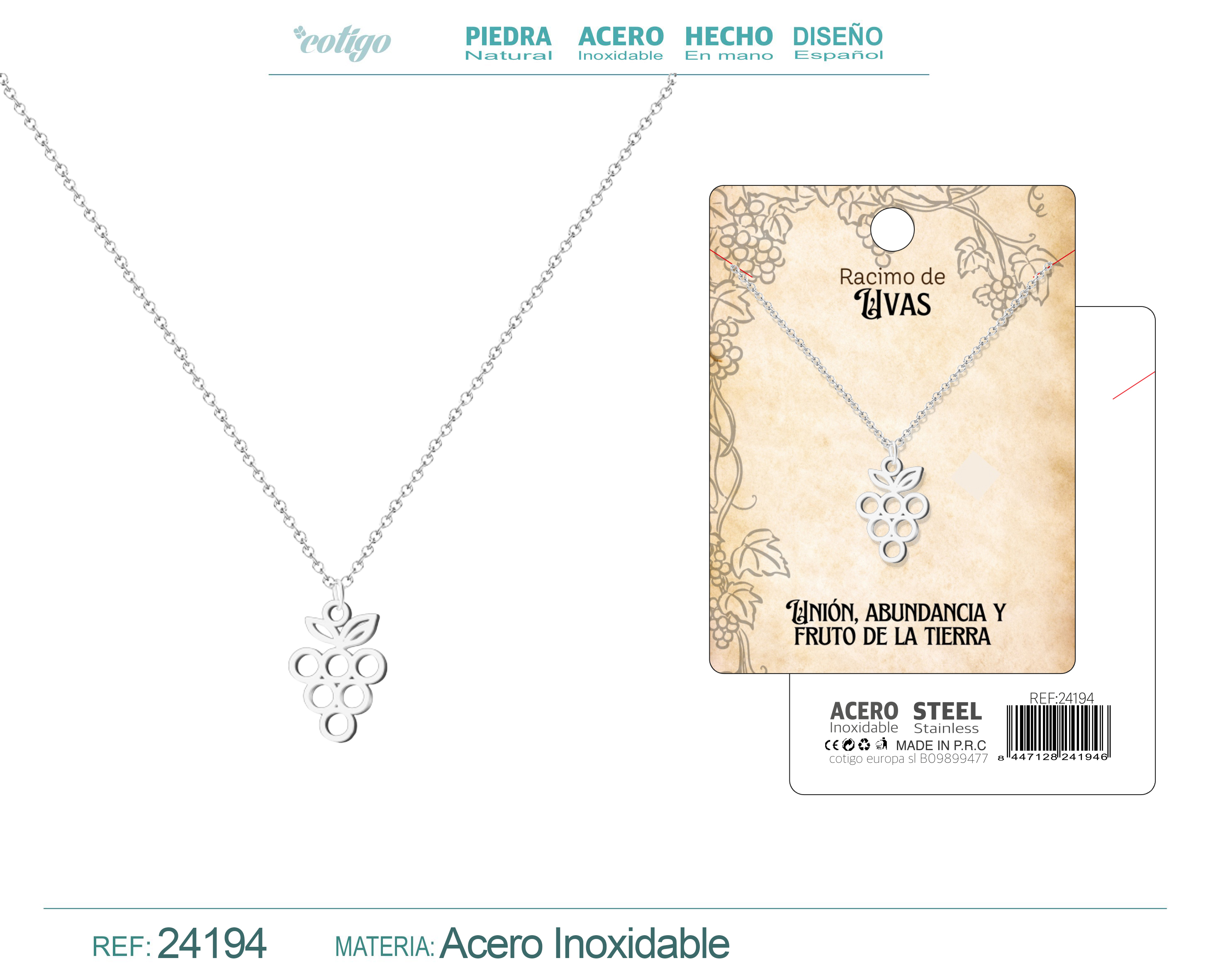 Collar Uva Acero Plateado