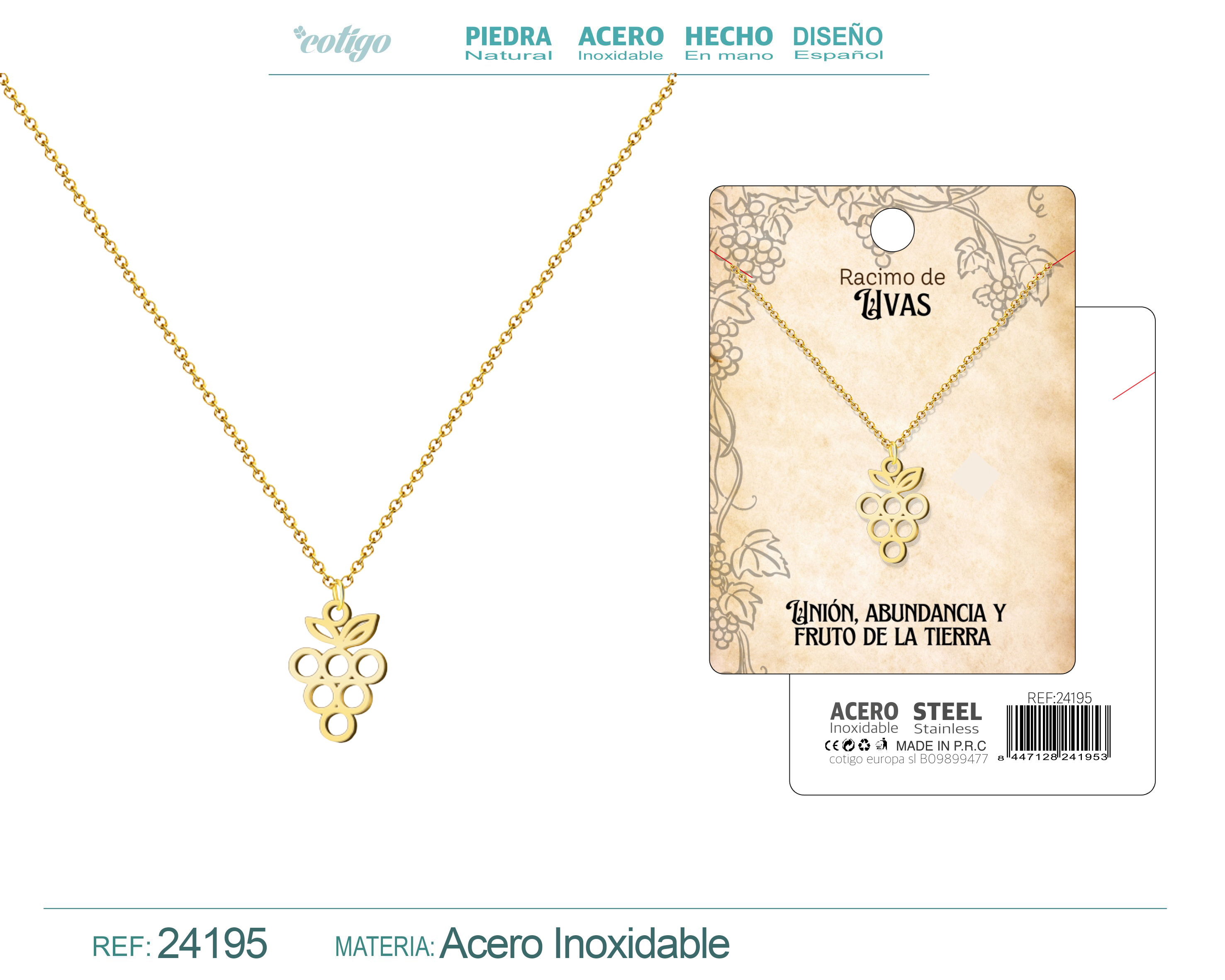 Collar Uva Acero Dorado