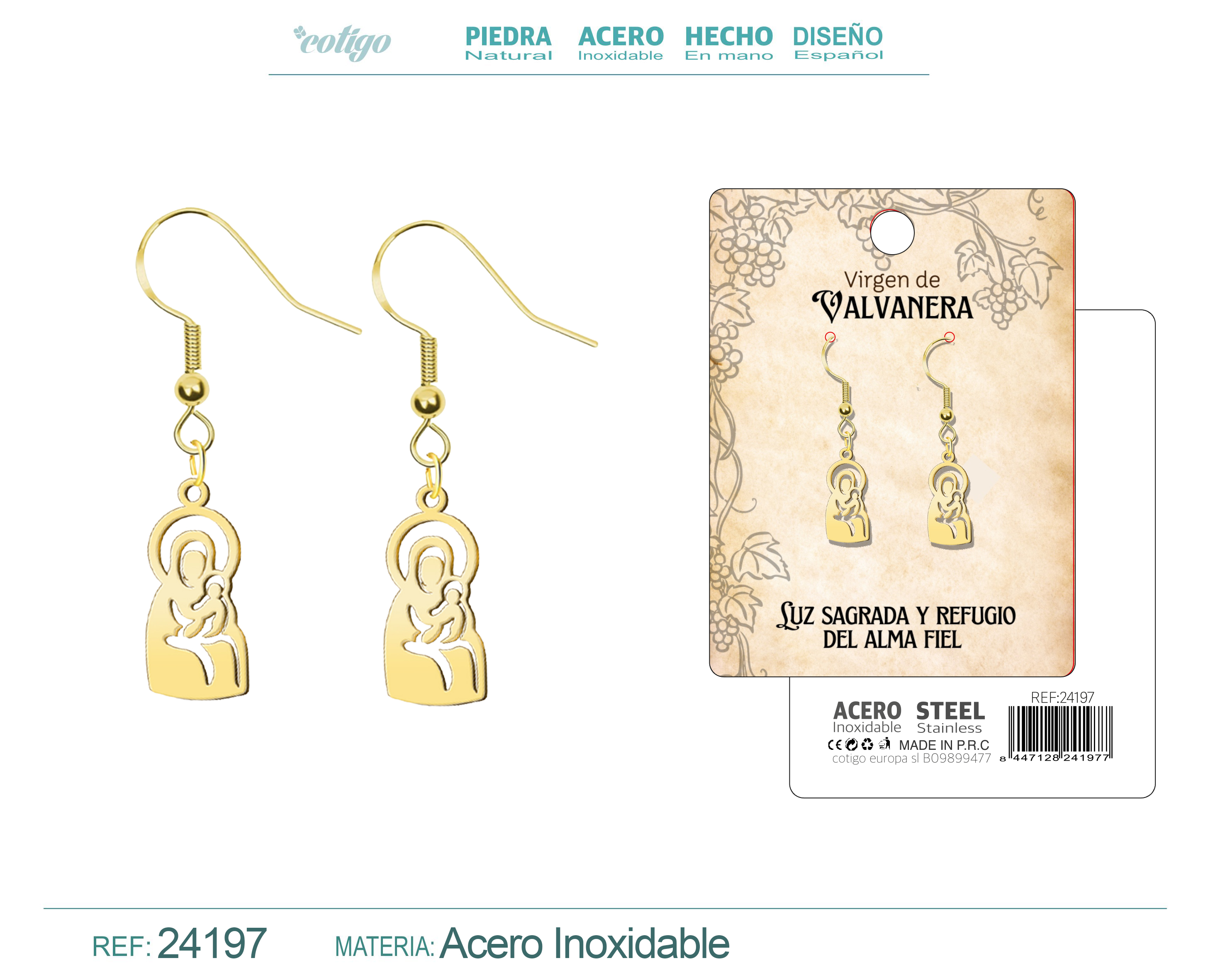 Pendinete Virgen de Valvanera Acero Dorado