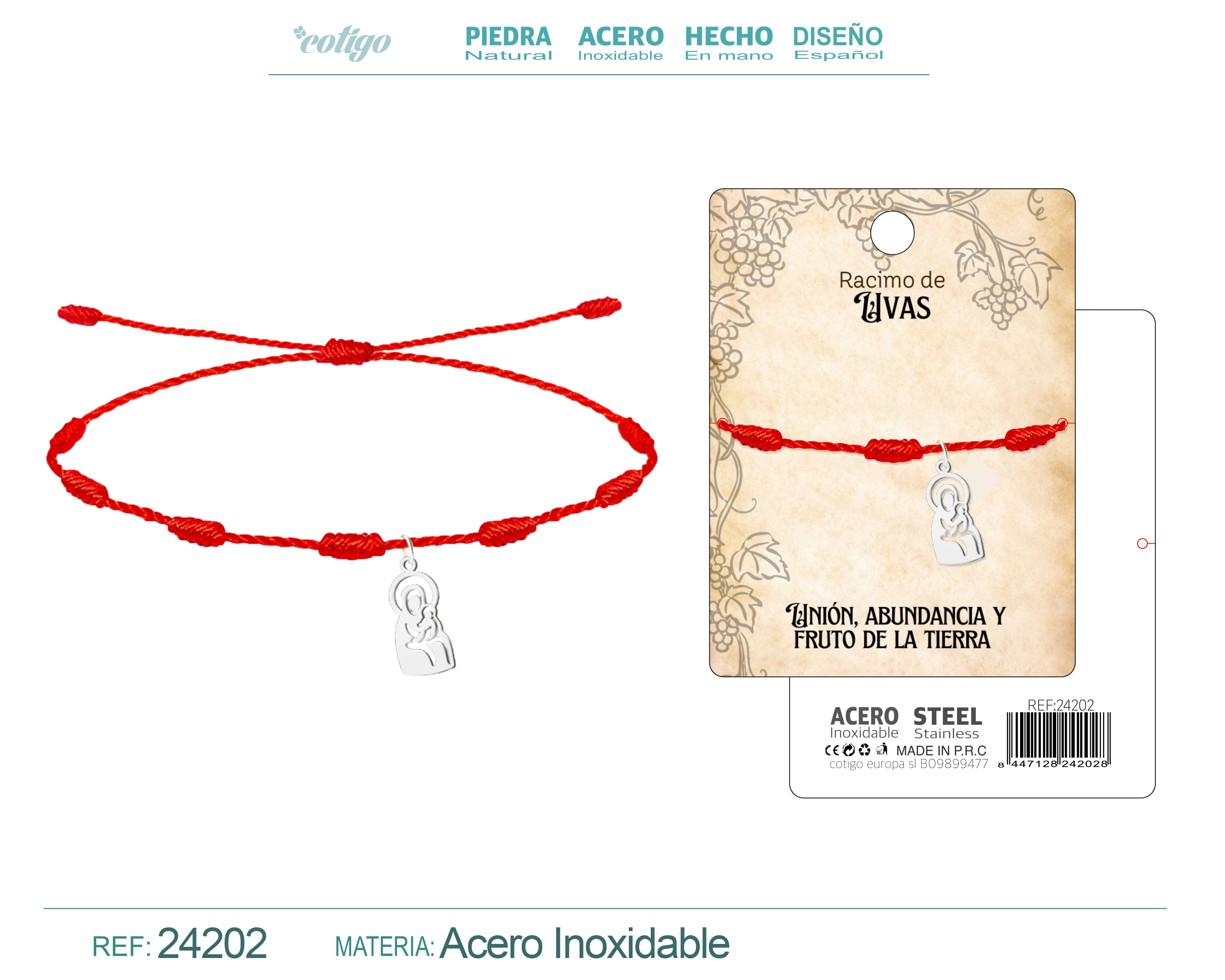 Pulsera 7 Nudos con Virgen de Valvanera Acero Plateado