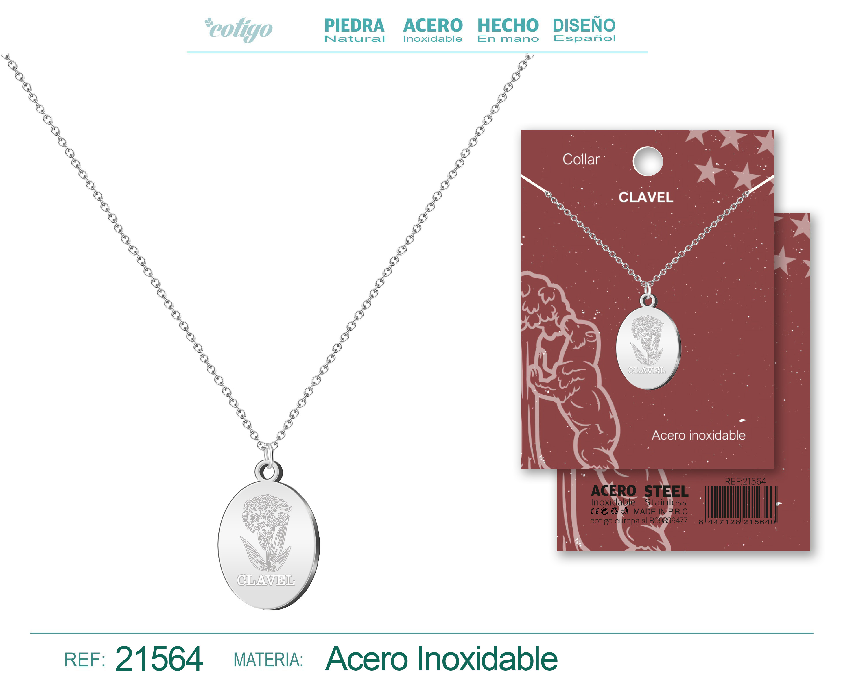 Colgante Clavel Acero Plateado