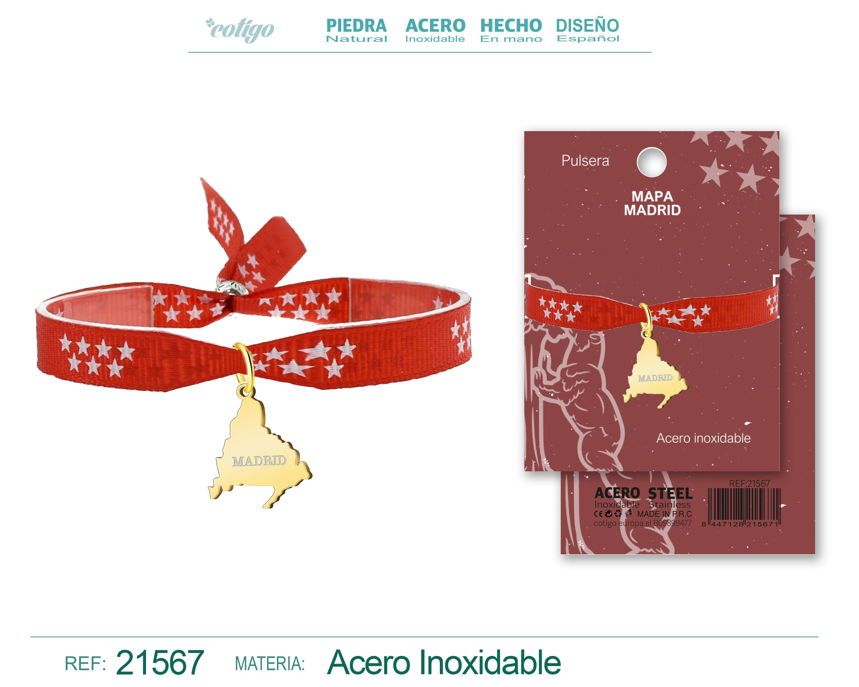 Pulsera Bandera y Mapa de Madrid Acero Dorado