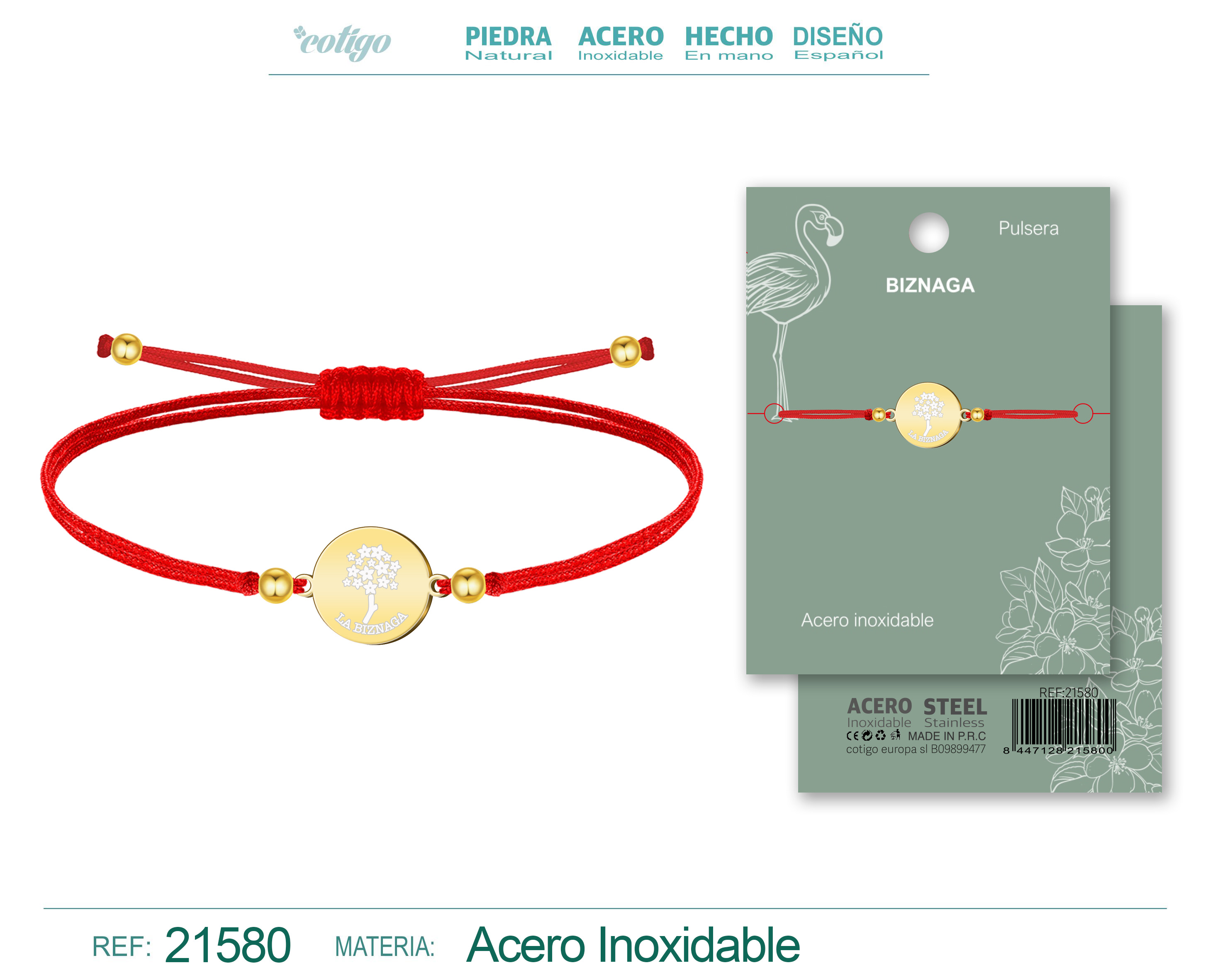 Pulsera Hilo encerado con Biznaga Acero Dorado