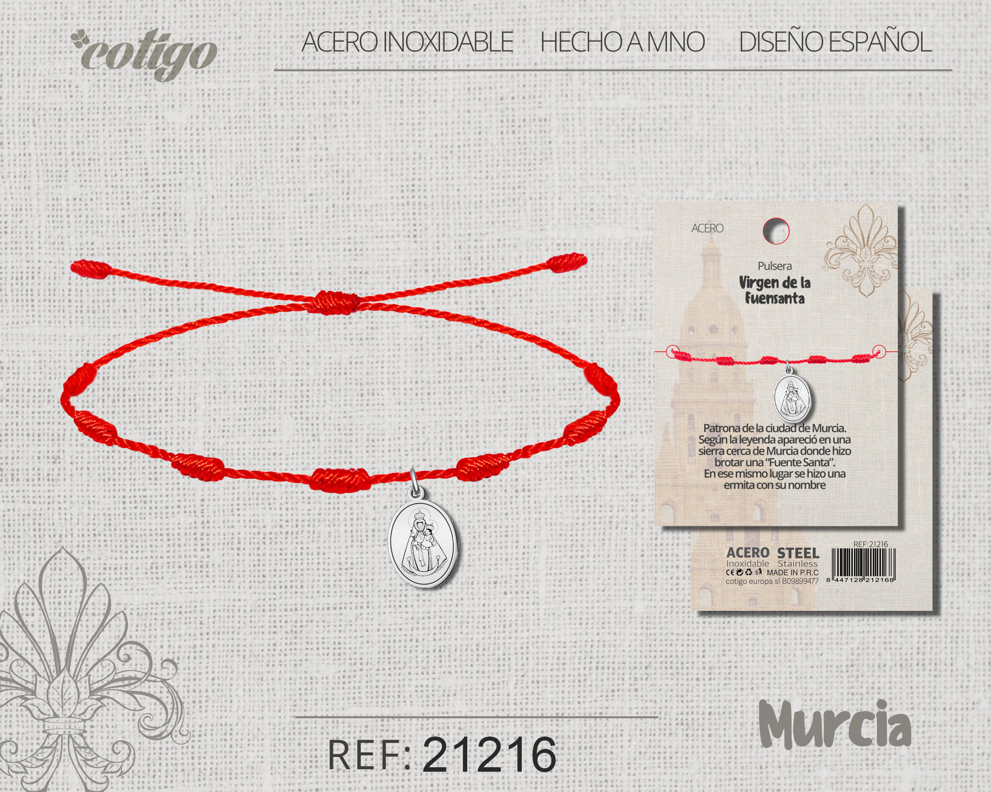 Pulsera 7 nudos con Virgen de la Fuensanta Acero Plateado