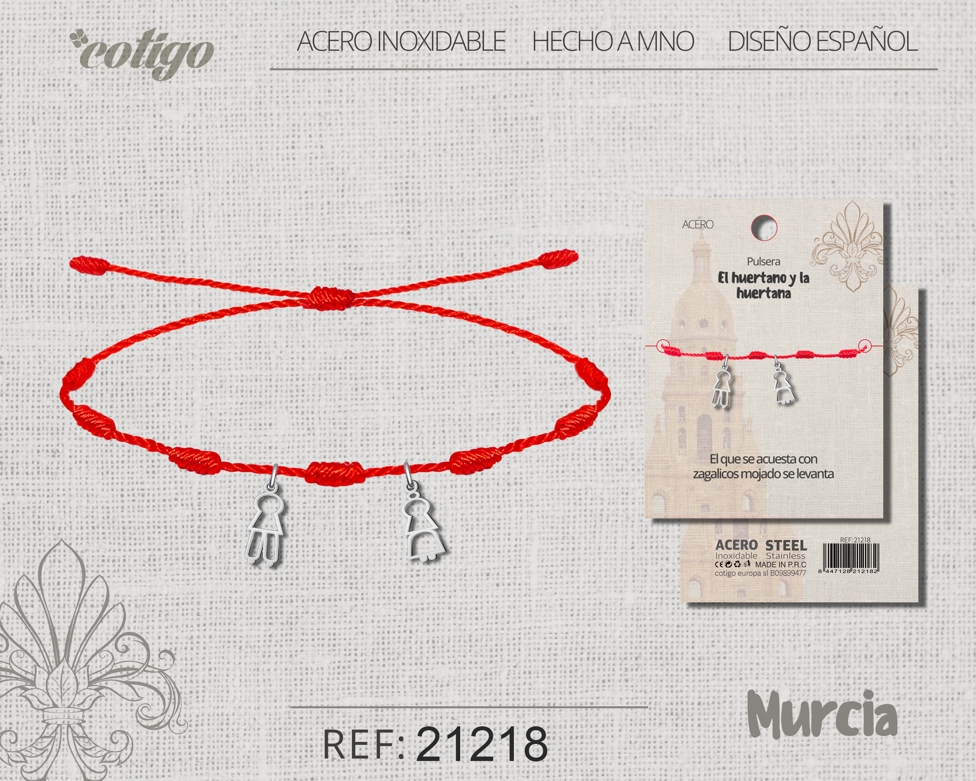 Pulsera 7 nudos con el huertano y la huertana Acero Plateado