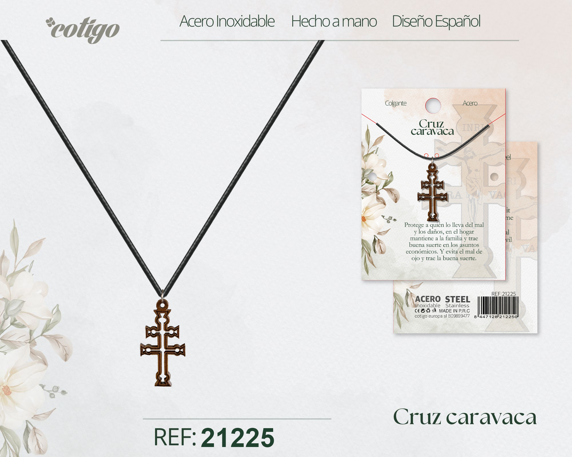 Colgante Cruz Caravaca Madera con accesorio Acero