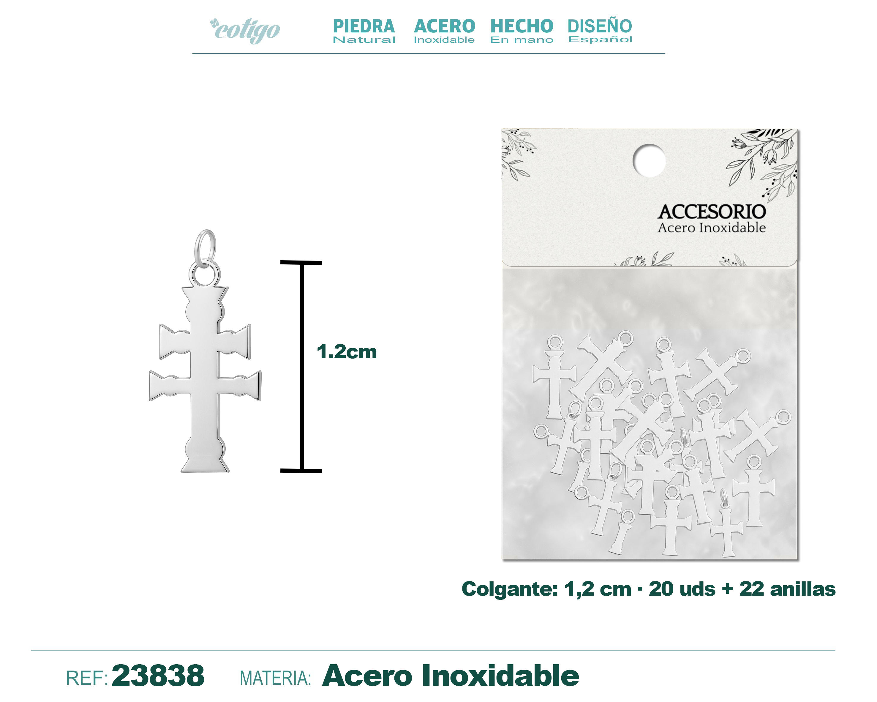 Colgante Cruz Caravaca Acero color Plateado - 20pcs/Bolsa