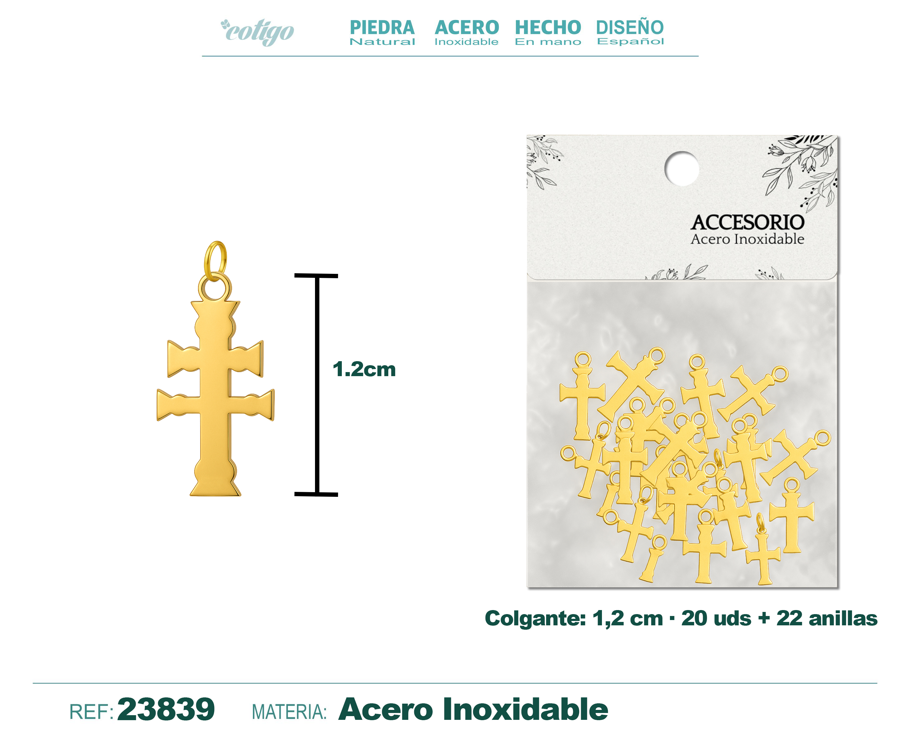 Colgante Cruz Caravaca Acero color Dorado - 20pcs/Bolsa
