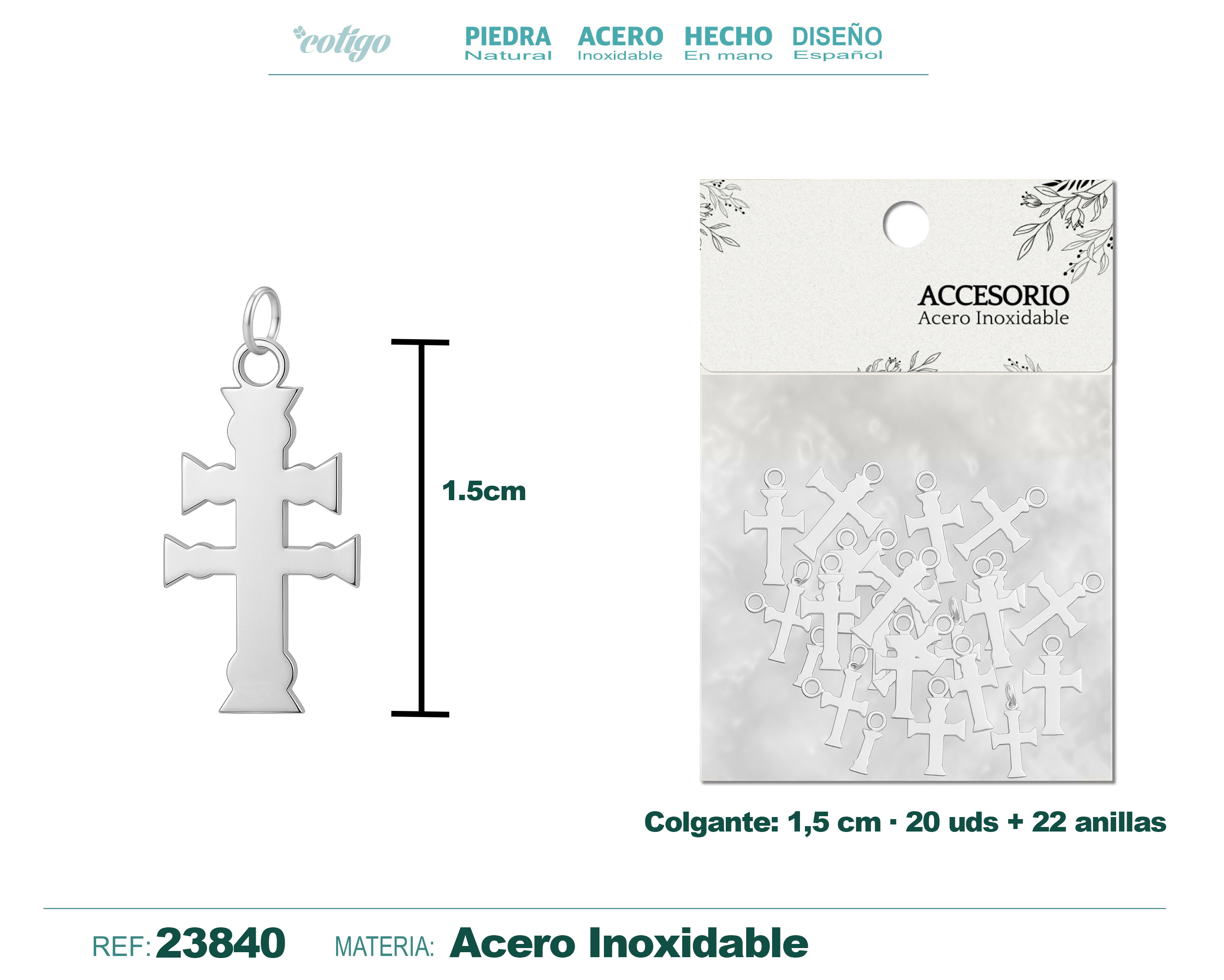 Colgante Cruz Caravaca Acero color Plateado - 20pcs/Bolsa