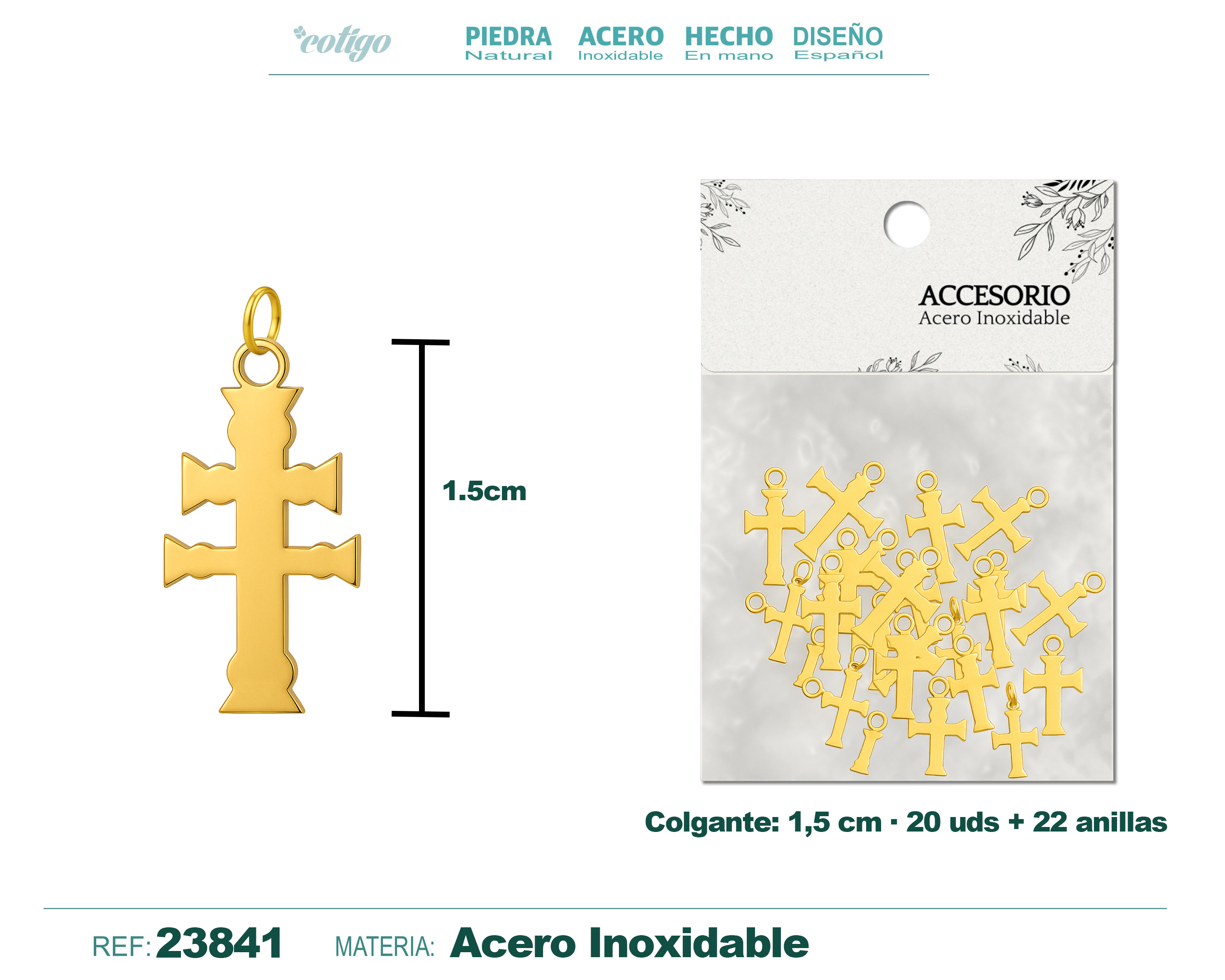 Colgante Cruz Caravaca Acero color Dorado - 20pcs/Bolsa