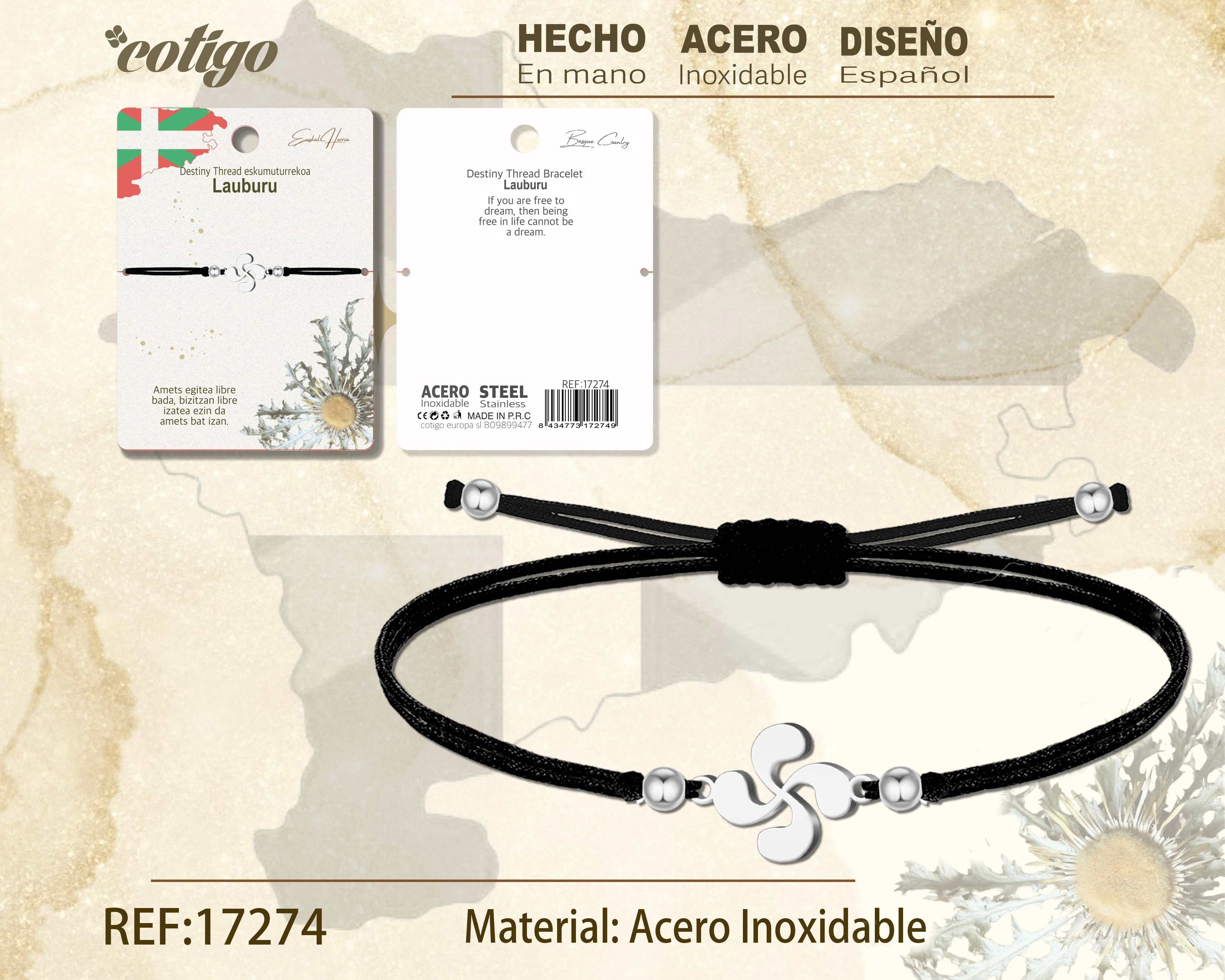PULSERA HILO ENCERADO -LAUBURU-PLATEADO