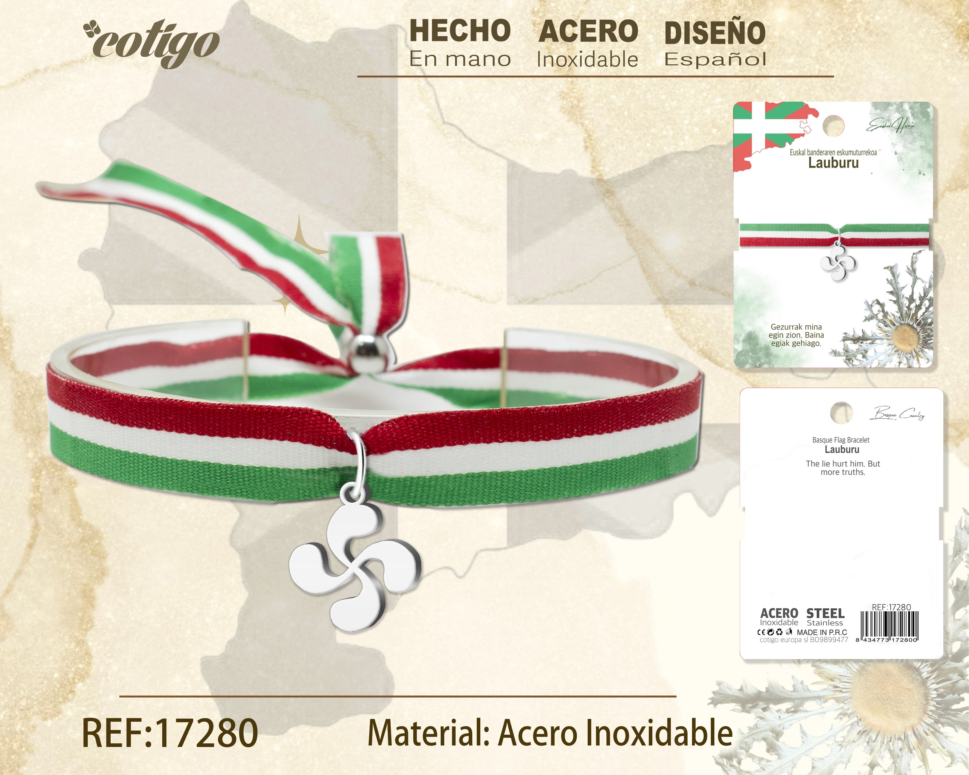 PULSERA BANDERA EUSKAL -LAUBURU-PLATEADO