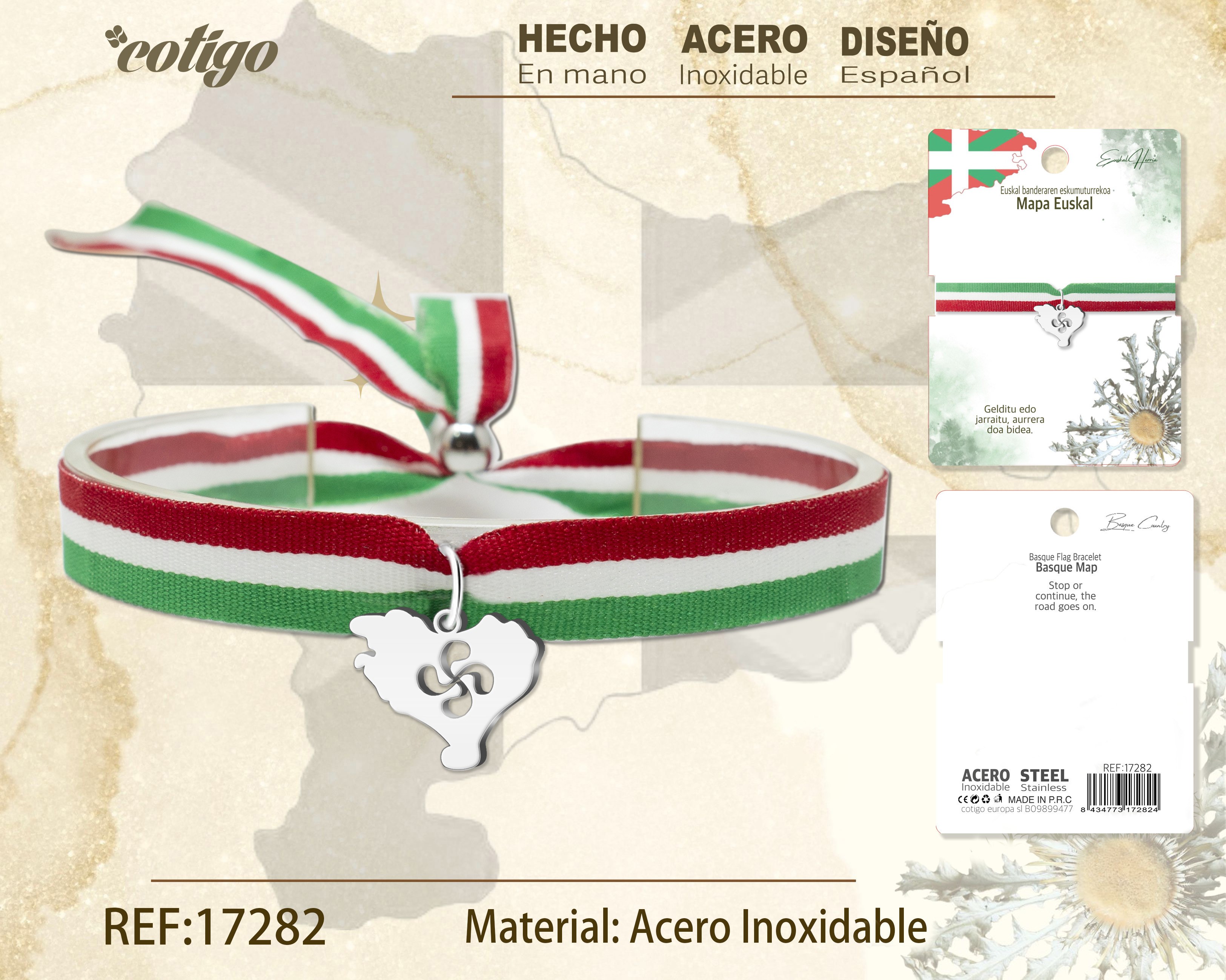 PULSERA BANDERA EUSKAL -MAPA EUSKAL-PLATEADO