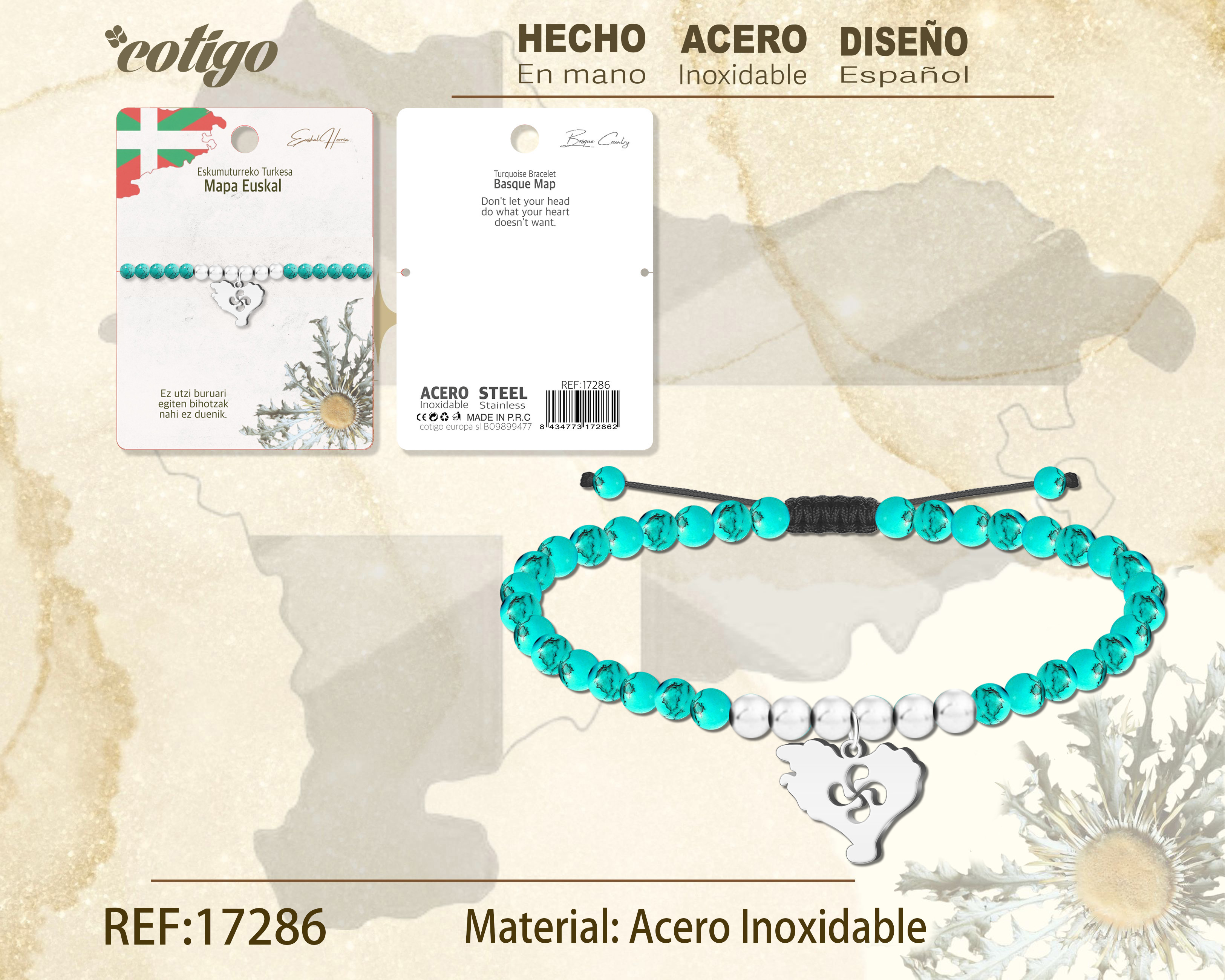 PULSERA TUQUESA -MAPA EUSKAL-PLATEADO