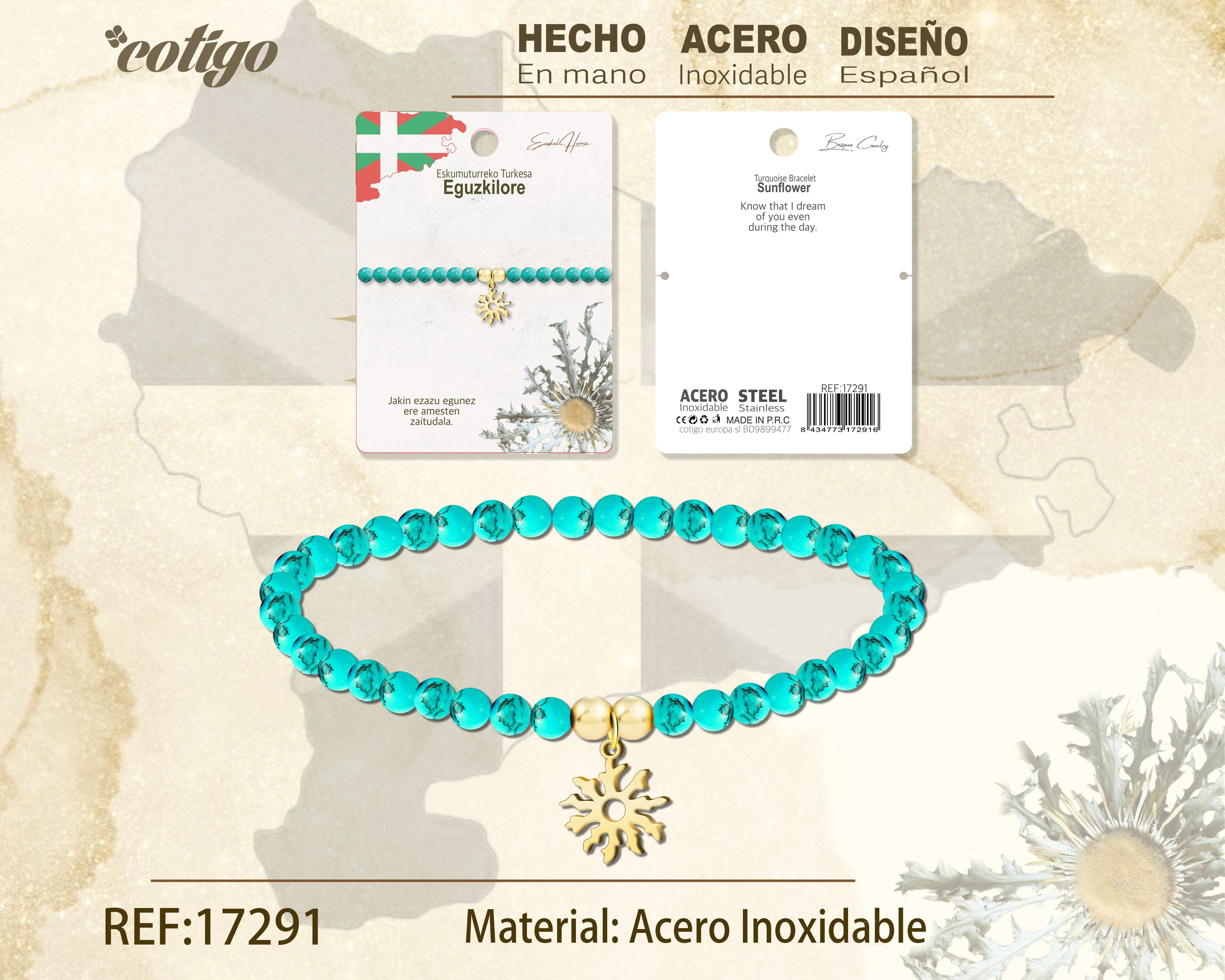 PULSERA TUQUESA -EGUZKILORE-DORADO