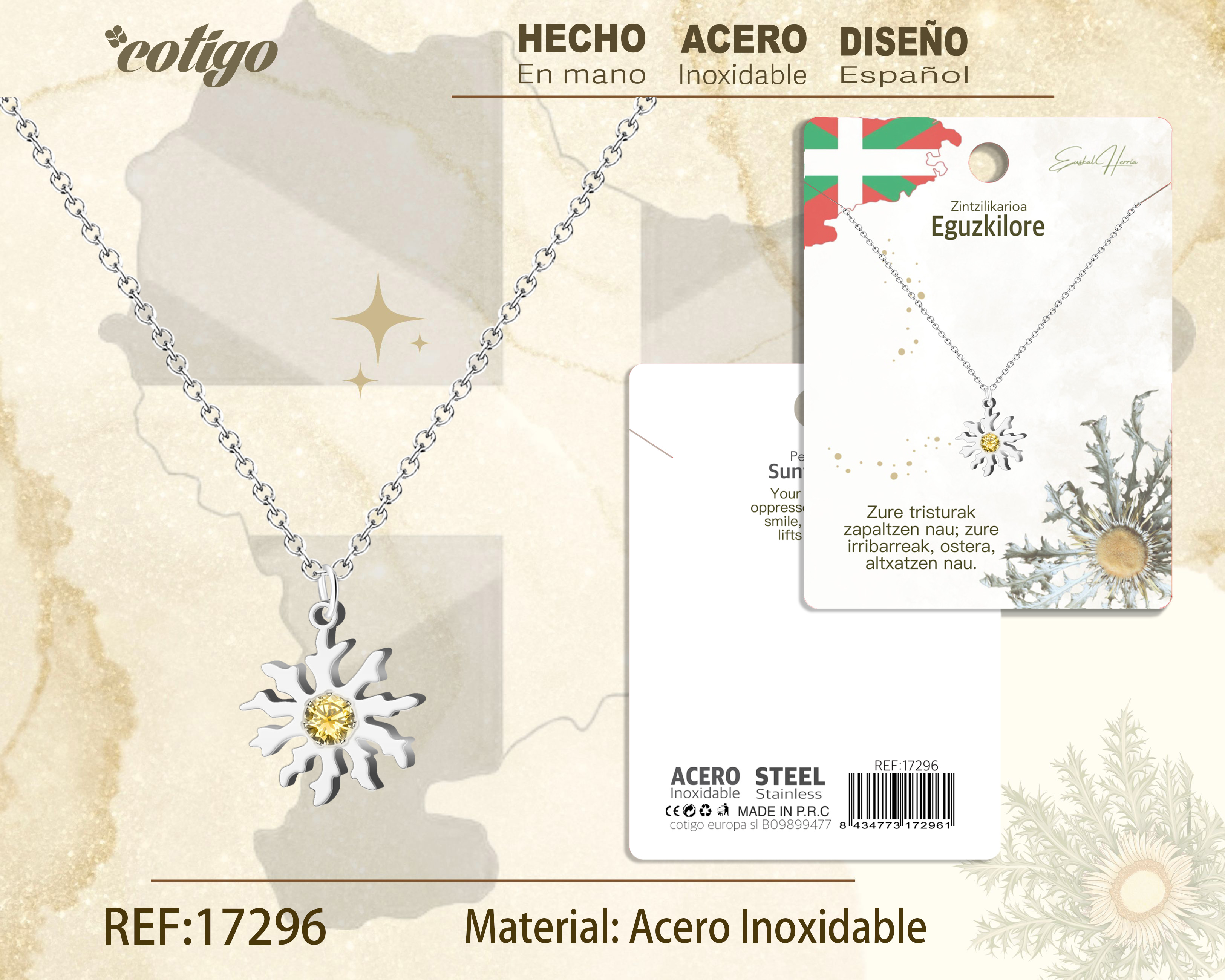 COLLAR EGUZKILORE-ACERO COLOR PLATEADO