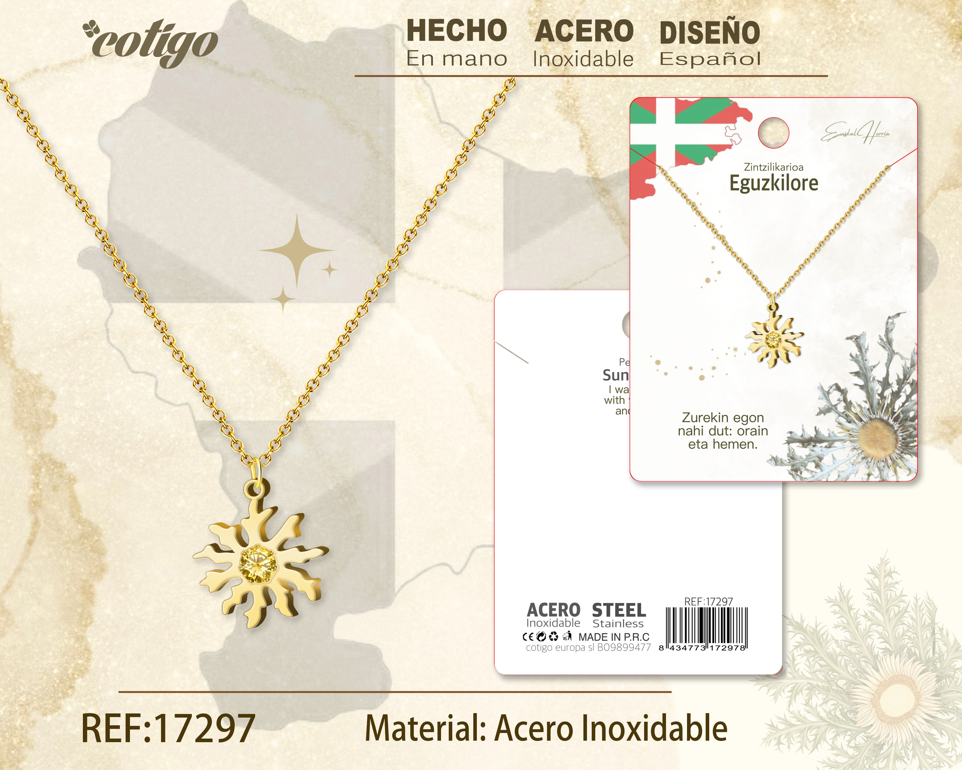 COLLAR EGUZKILORE-ACERO COLOR DORADO