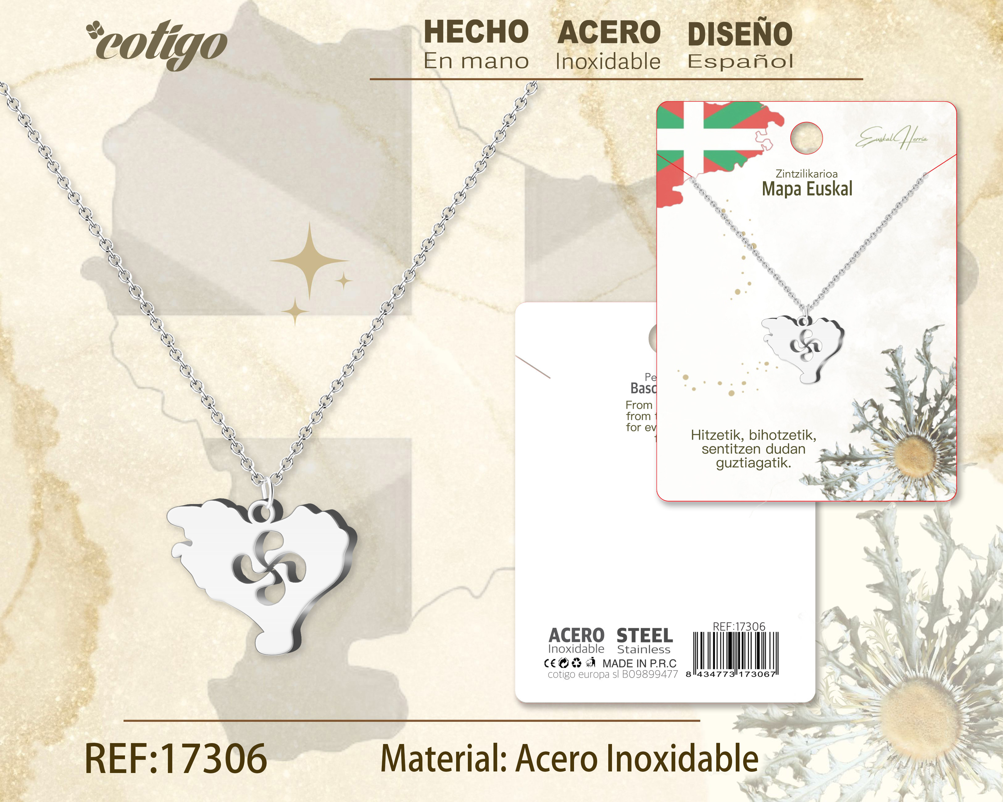 COLLAR MAPA EUSKAL-ACERO COLOR PLATEADO