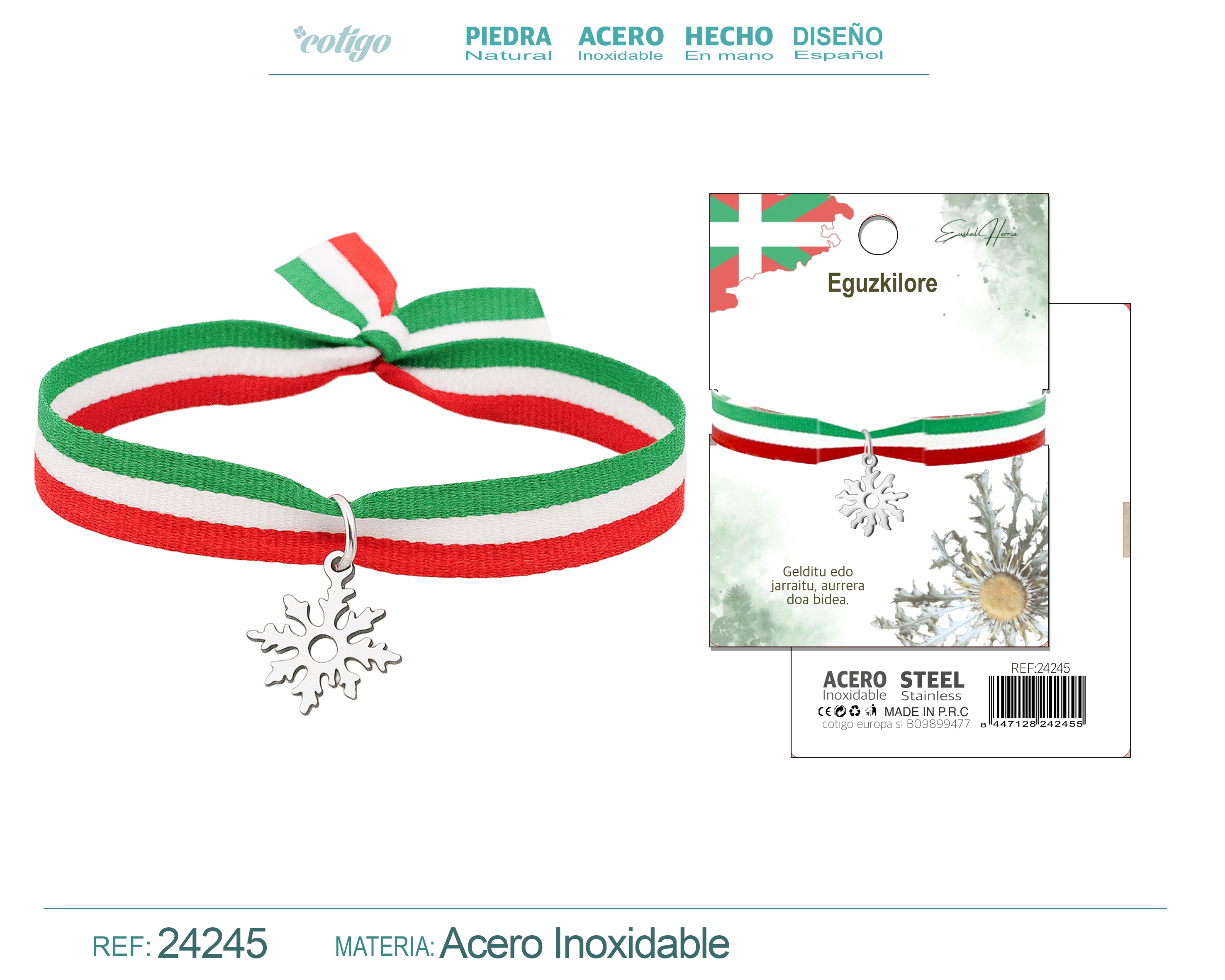 PULSERA BANDERA EUSKAL -EGUZKILORE-PLATEADO